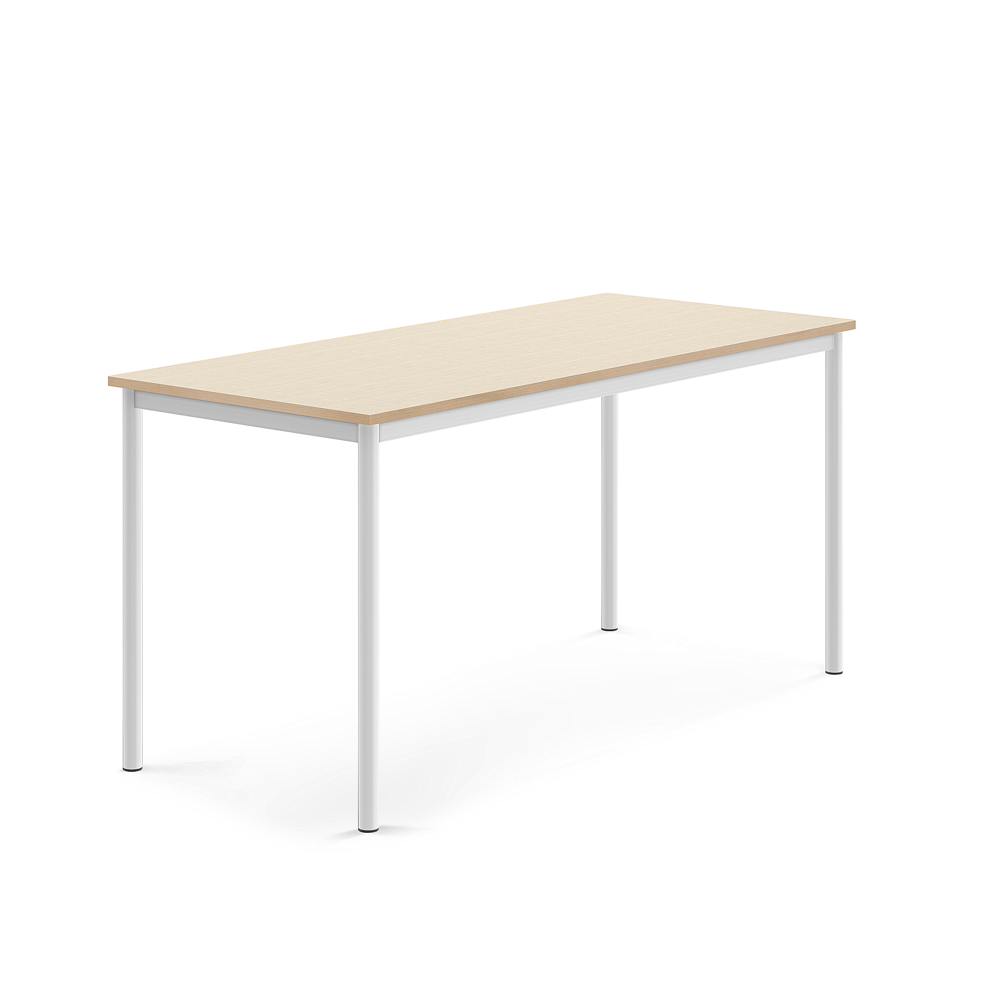 Stůl SONITUS, 1600x700x760 mm, bílé nohy, HPL deska tlumící hluk, bříza
