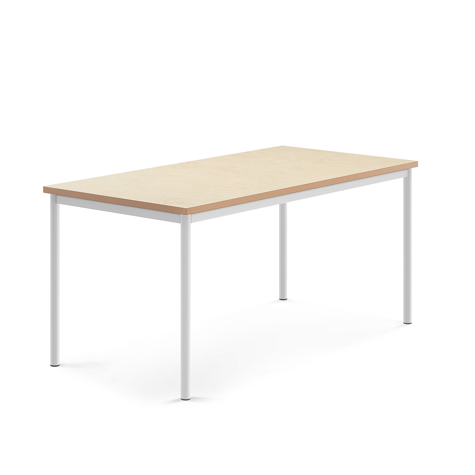 Stůl SONITUS, 1600x800x720 mm, bílé nohy, deska s linoleem, béžová
