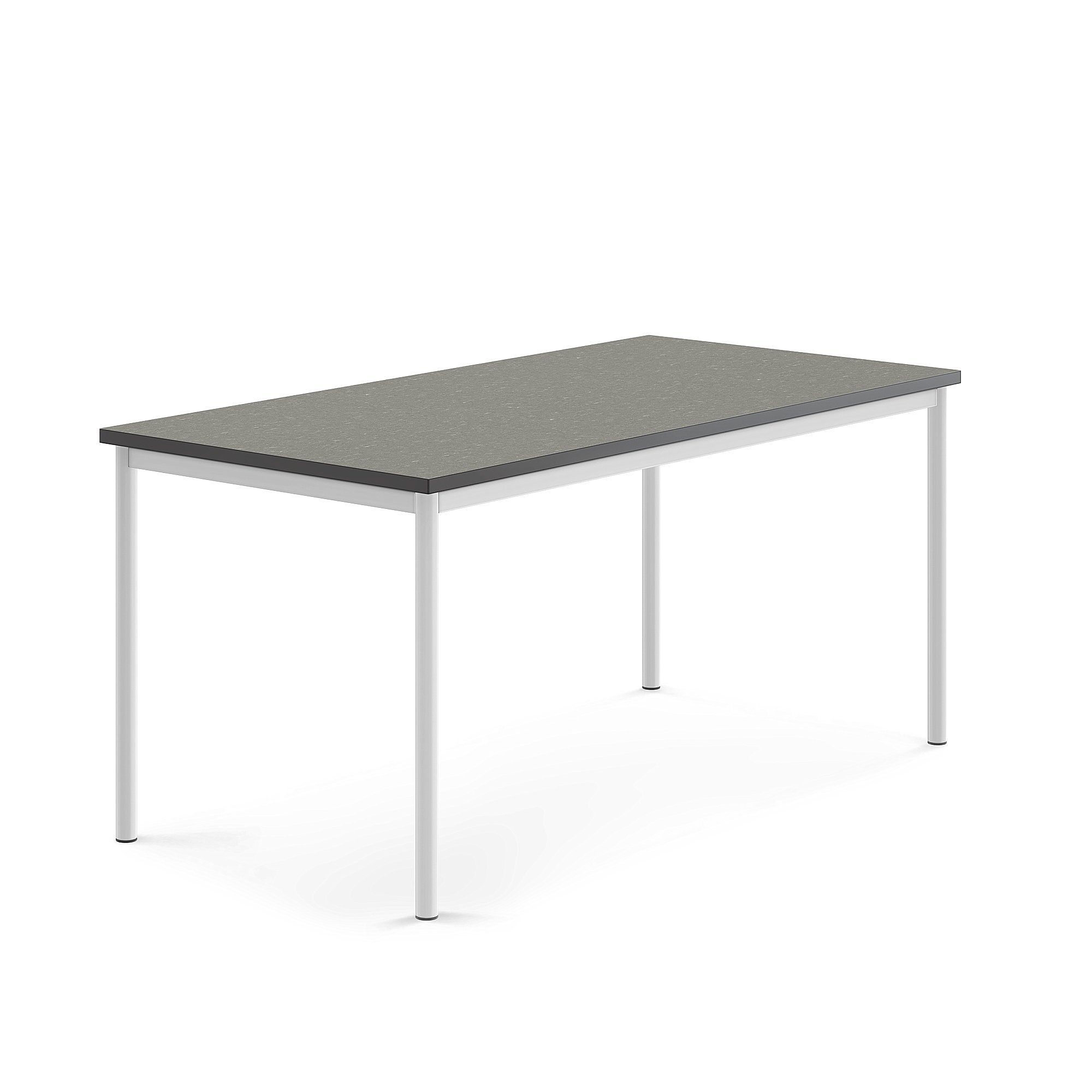 Stůl SONITUS, 1600x800x720 mm, bílé nohy, deska s linoleem, tmavě šedá