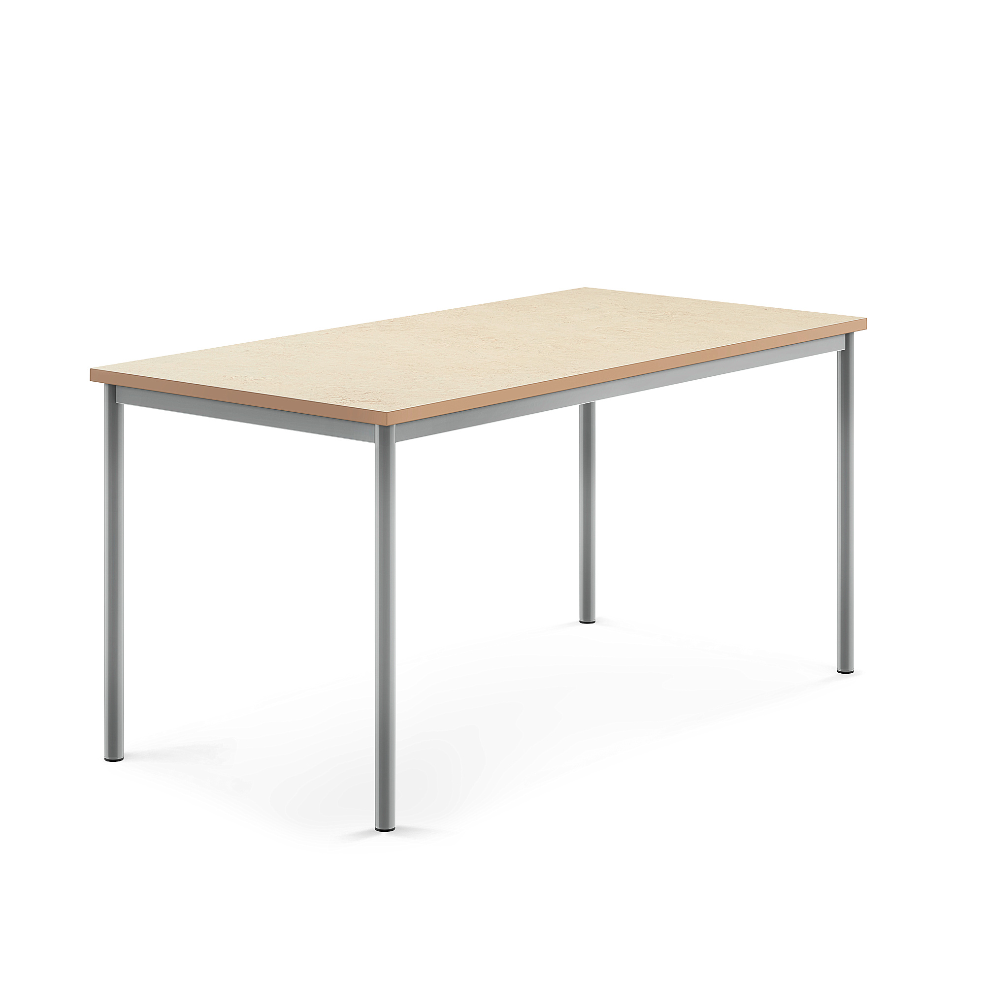 Stůl SONITUS, 1600x800x760 mm, stříbrné nohy, deska s linoleem, béžová