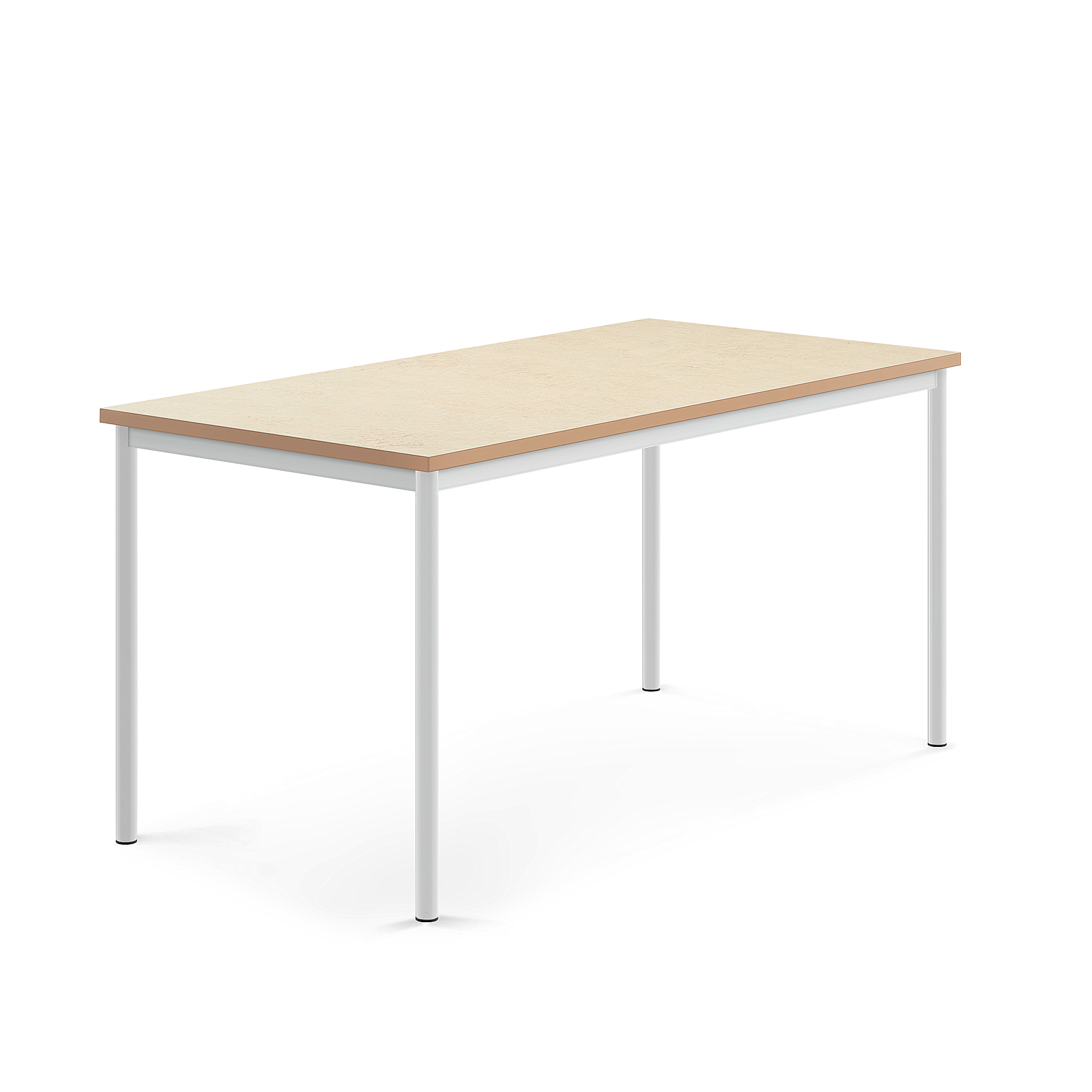 Stůl SONITUS, 1600x800x760 mm, bílé nohy, deska s linoleem, béžová