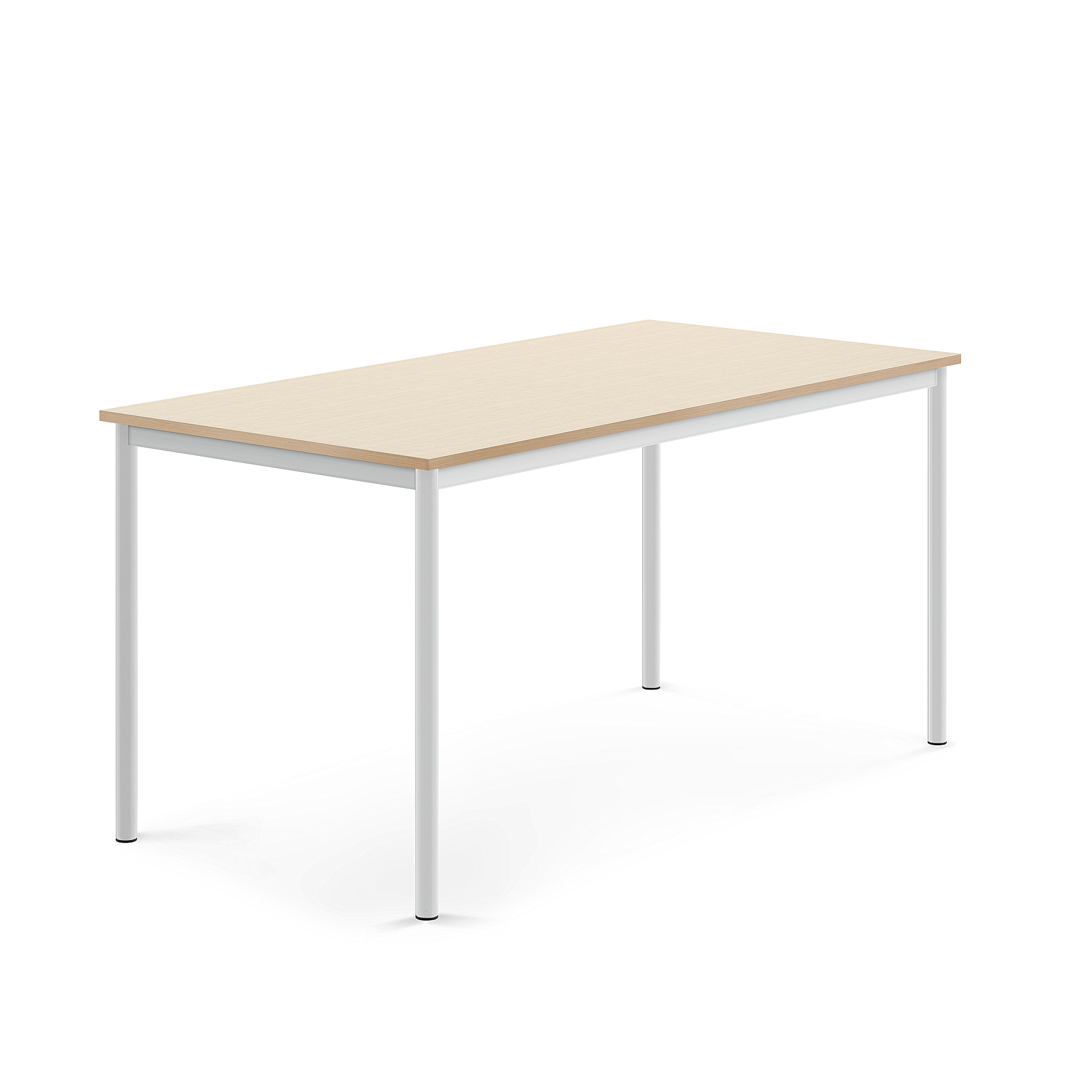 Stůl SONITUS, 1600x800x760 mm, bílé nohy, HPL deska tlumící hluk, bříza