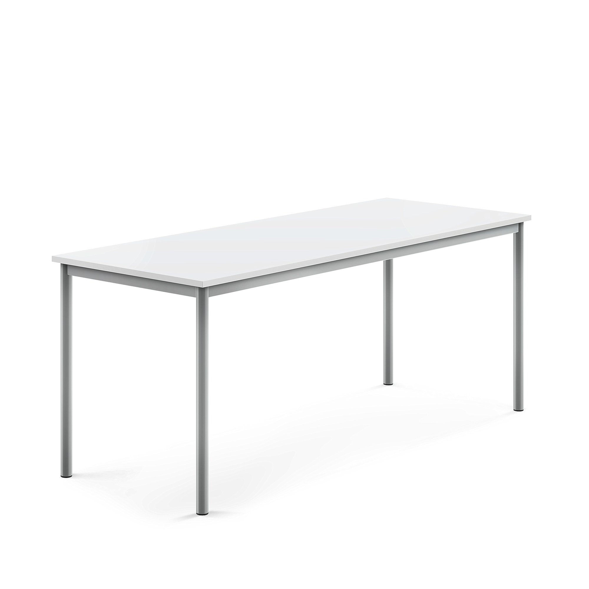 Stůl SONITUS, 1800x700x720 mm, stříbrné nohy, HPL deska tlumící hluk, bílá
