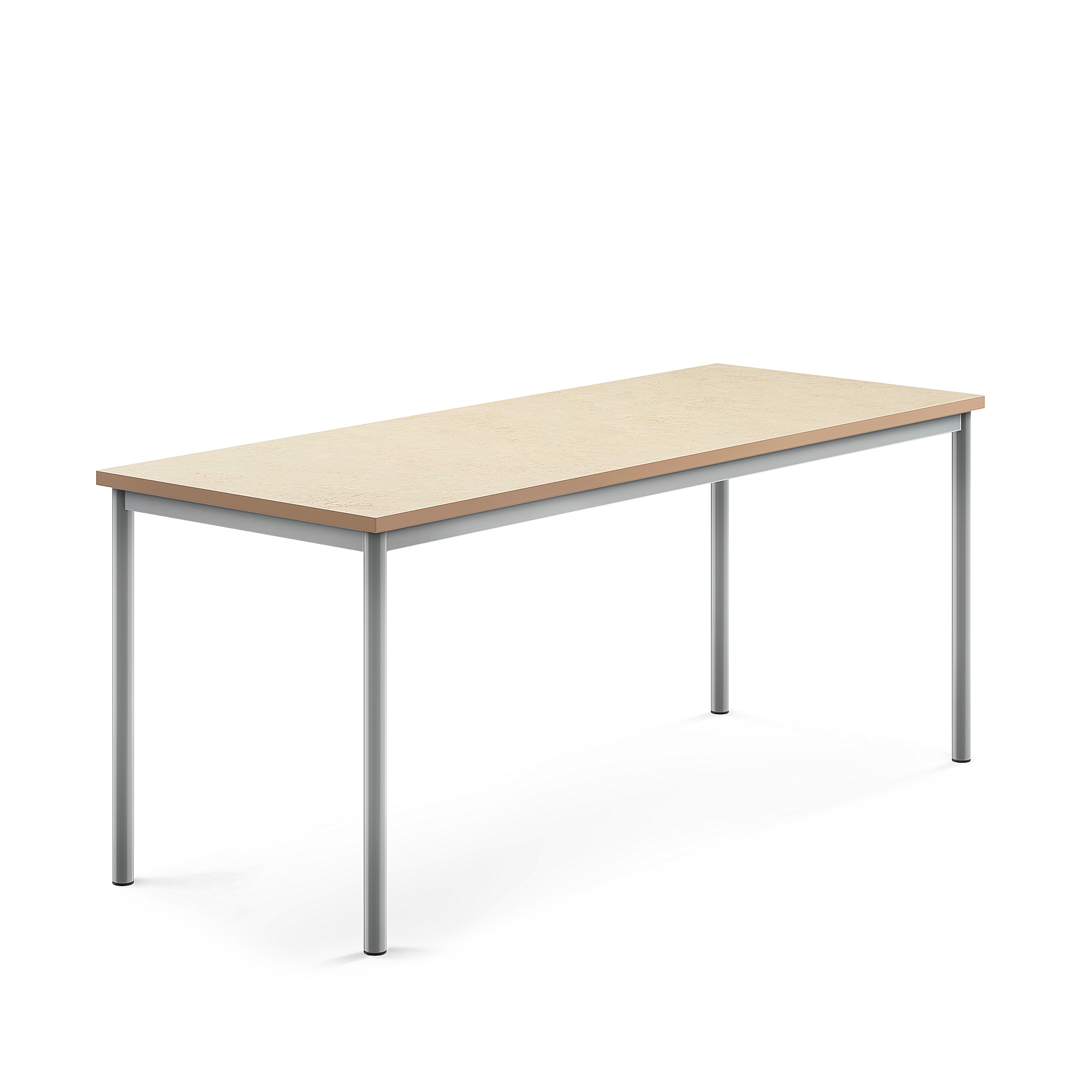 Stůl SONITUS, 1800x700x720 mm, stříbrné nohy, deska s linoleem, béžová