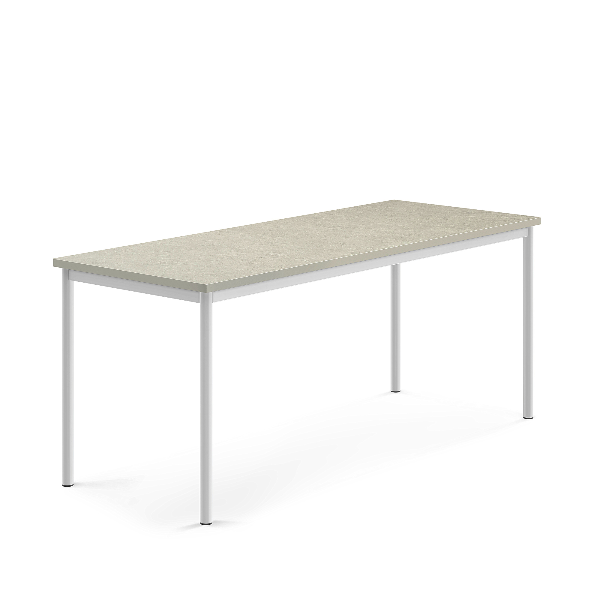 Stůl SONITUS, 1800x700x720 mm, bílé nohy, deska s linoleem, šedá