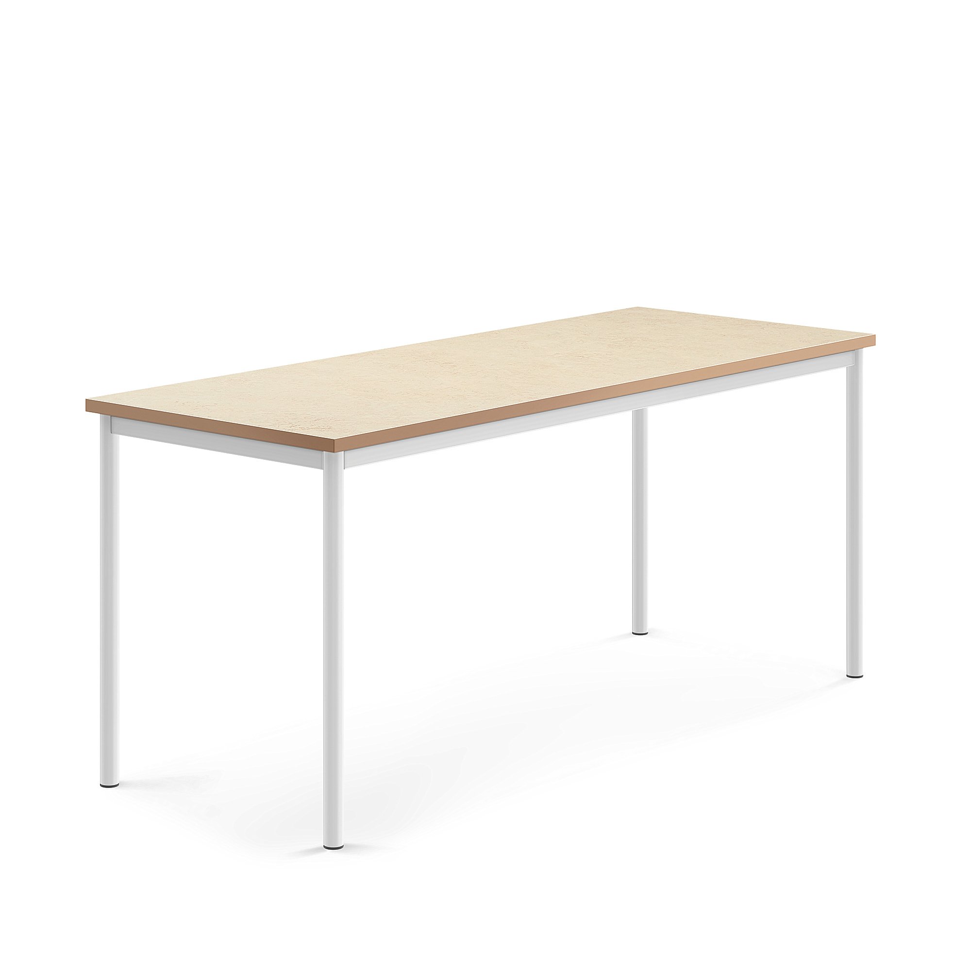Stůl SONITUS, 1800x700x760 mm, bílé nohy, deska s linoleem, béžová