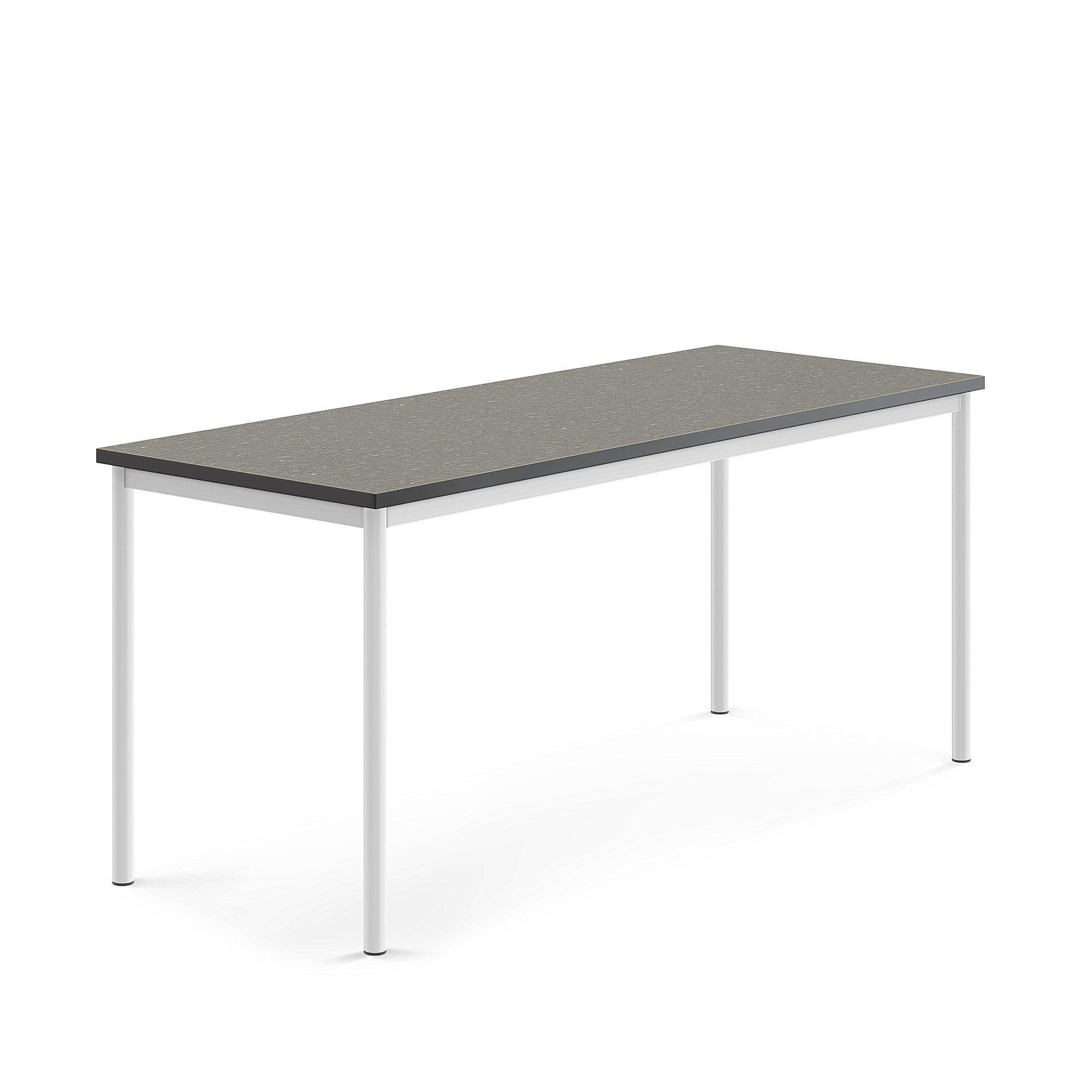 Stůl SONITUS, 1800x700x760 mm, bílé nohy, deska s linoleem, tmavě šedá