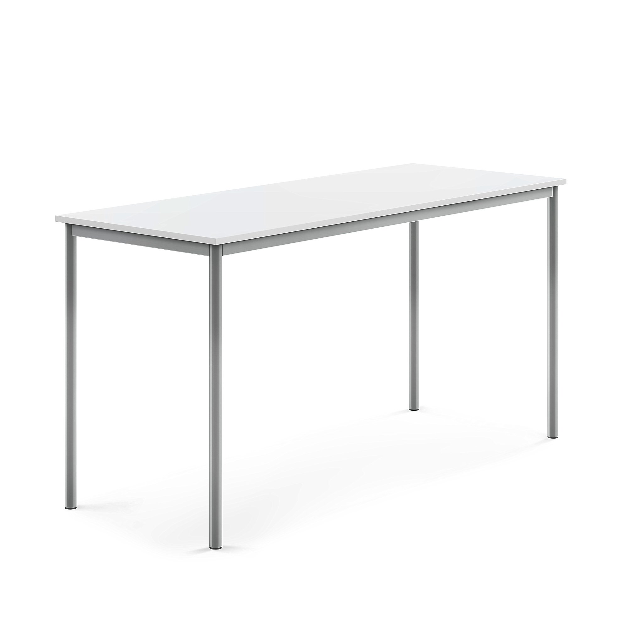 Stůl SONITUS, 1800x700x900 mm, stříbrné nohy, HPL deska tlumící hluk, bílá