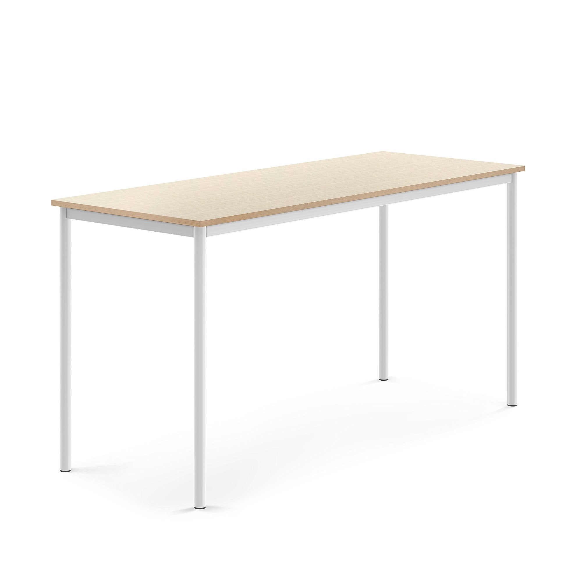 Stůl SONITUS, 1800x700x900 mm, bílé nohy, HPL deska tlumící hluk, bříza