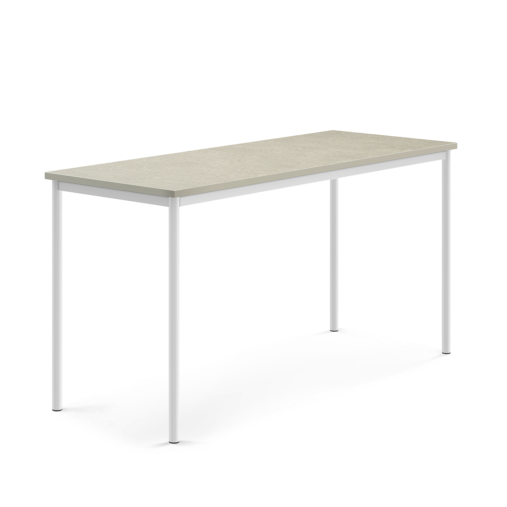 Stůl SONITUS, 1800x700x900 mm, bílé nohy, deska s linoleem, šedá