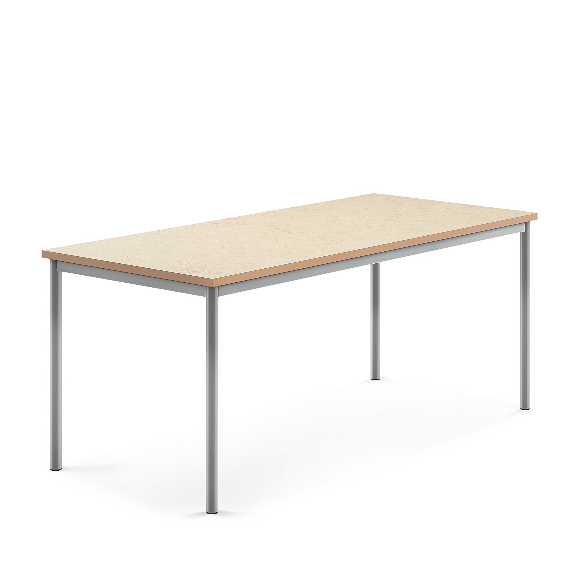Stůl SONITUS, 1800x800x720 mm, stříbrné nohy, deska s linoleem, béžová