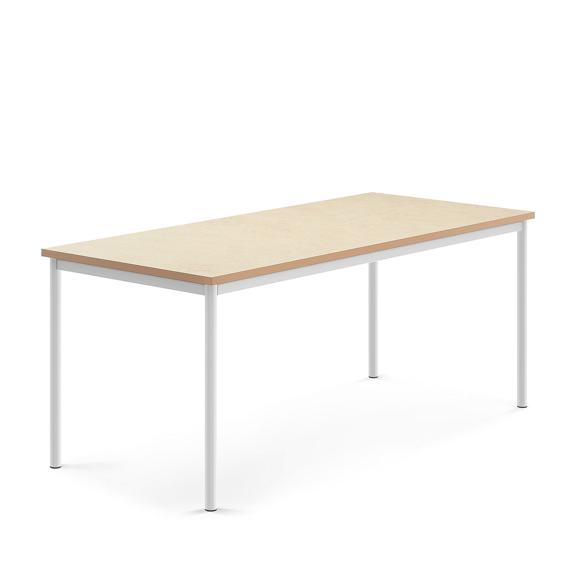 Stůl SONITUS, 1800x800x720 mm, bílé nohy, deska s linoleem, béžová