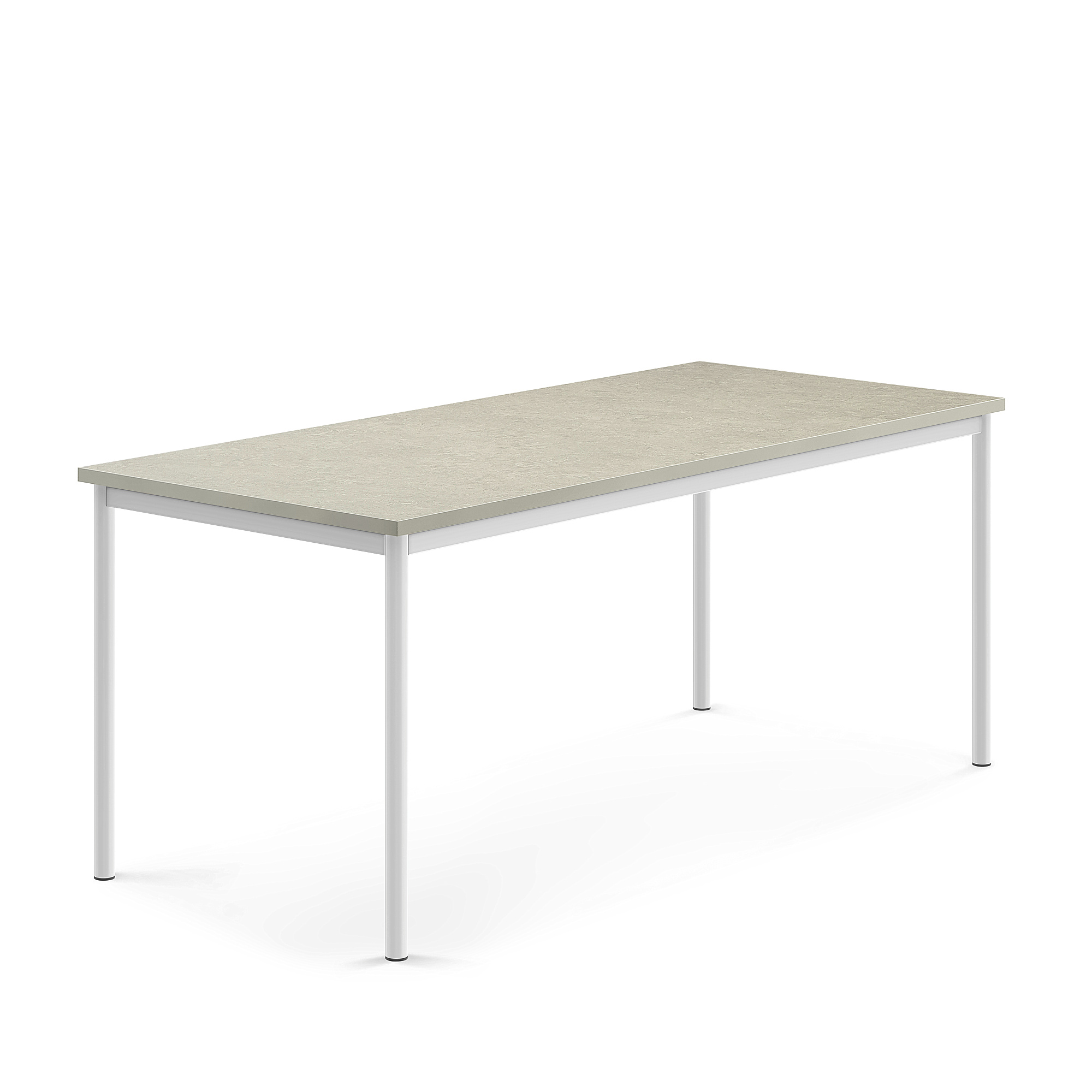 Stůl SONITUS, 1800x800x720 mm, bílé nohy, deska s linoleem, šedá