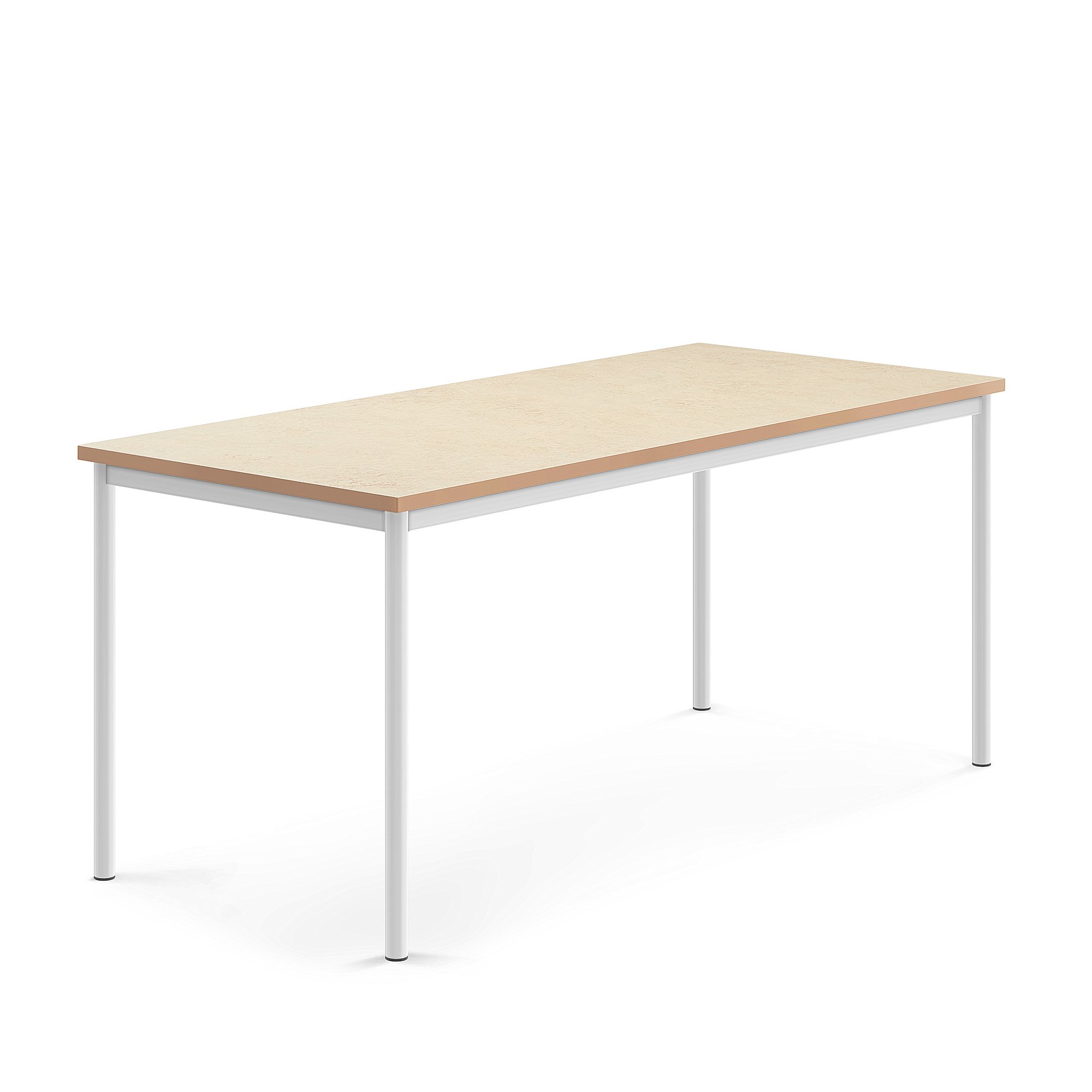 Stůl SONITUS, 1800x800x760 mm, bílé nohy, deska s linoleem, béžová