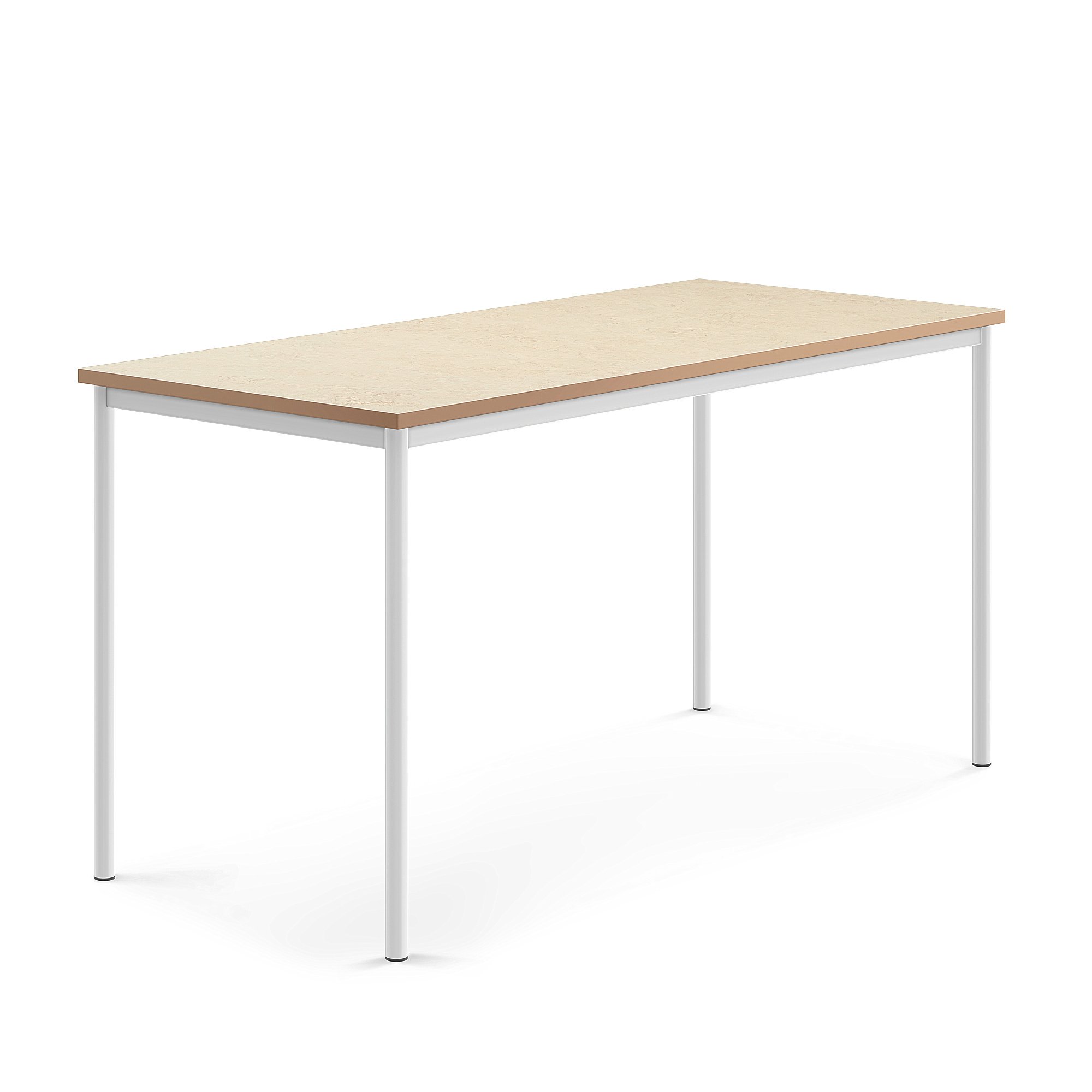 Stůl SONITUS, 1800x800x900 mm, bílé nohy, deska s linoleem, béžová