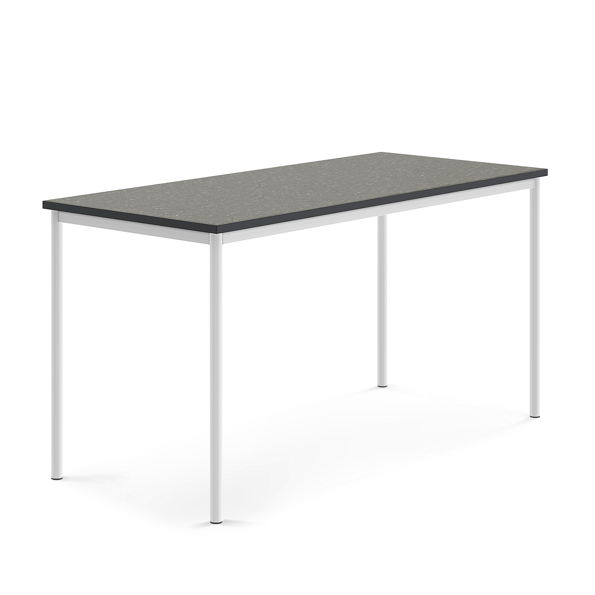 Stůl SONITUS, 1800x800x900 mm, bílé nohy, deska s linoleem, tmavě šedá