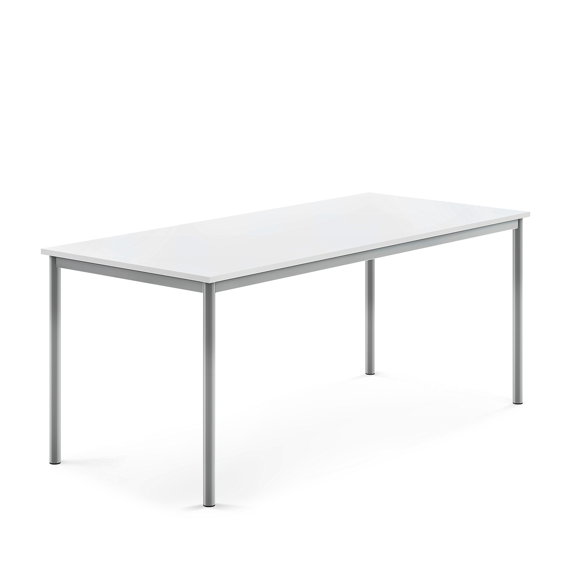 Stůl SONITUS, 1800x800x720 mm, stříbrné nohy, HPL deska tlumící hluk, bílá