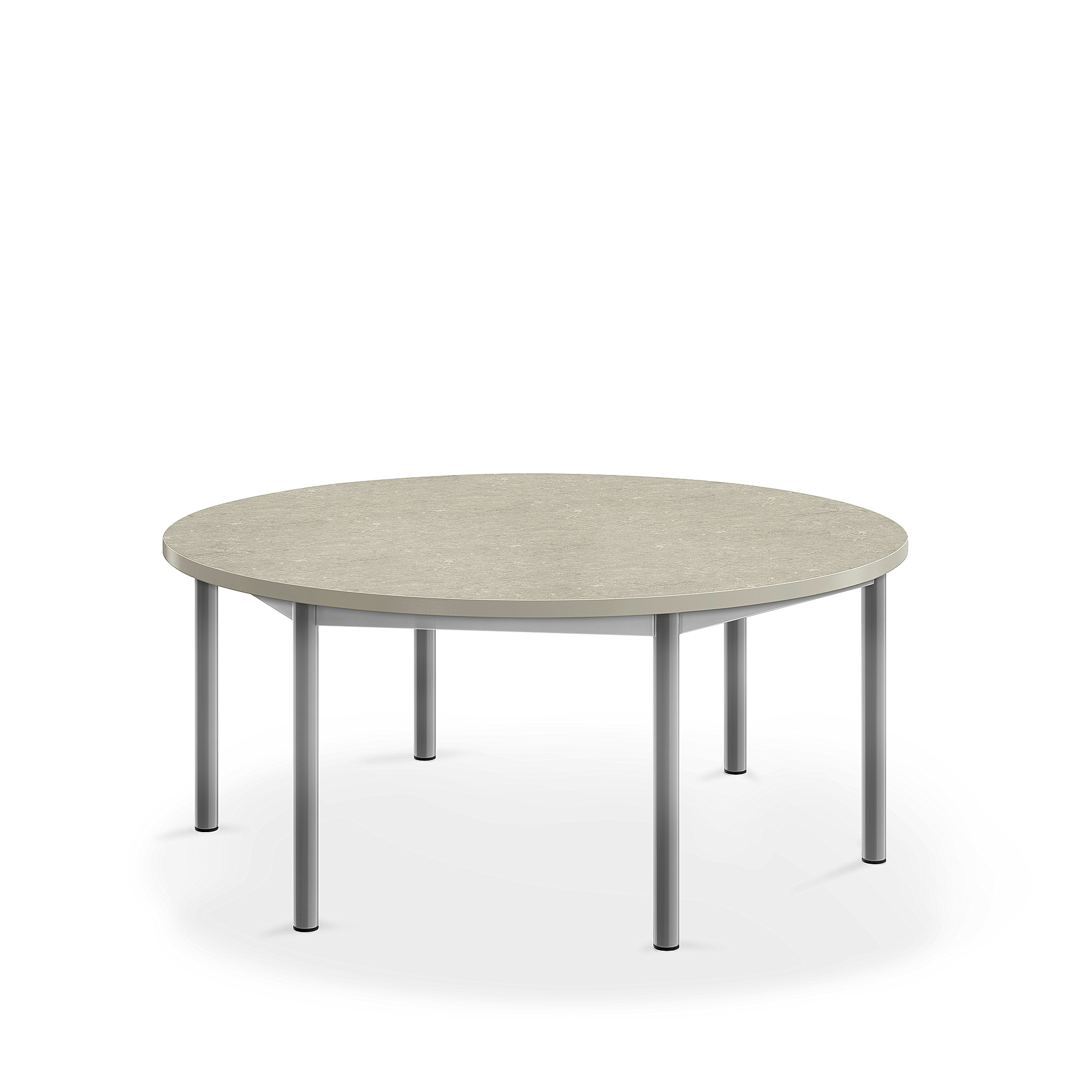 Stůl SONITUS, Ø1200x500 mm, stříbrné nohy, deska s linoleem, šedá