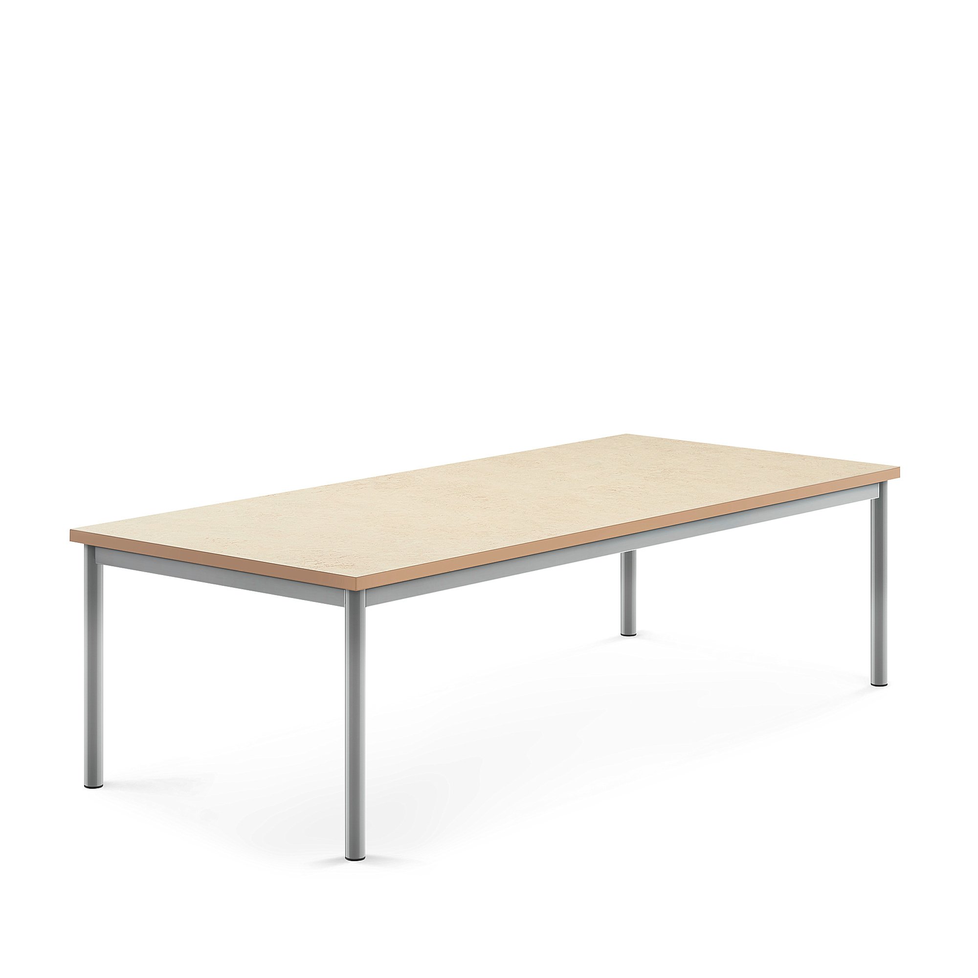 Stůl SONITUS, 1800x800x500 mm, stříbrné nohy, deska s linoleem, béžová