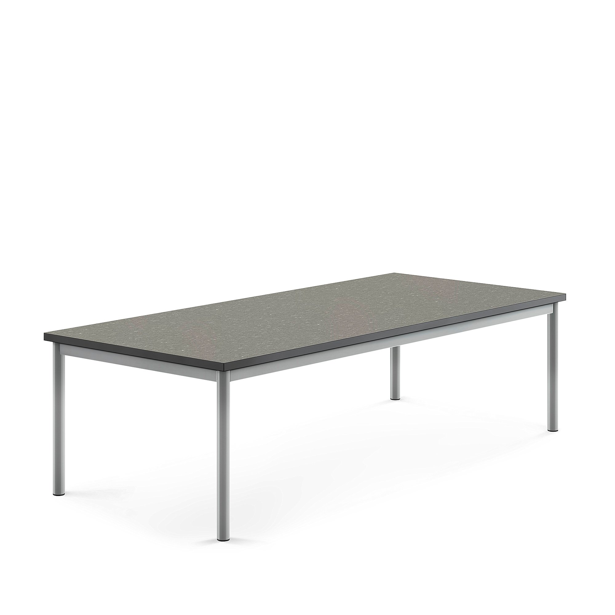 Stůl SONITUS, 1800x800x500 mm, stříbrné nohy, deska s linoleem, tmavě šedá