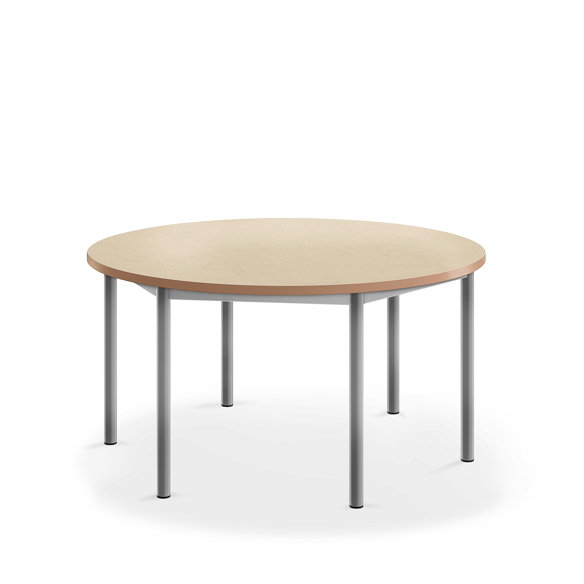 Stůl SONITUS, Ø1200x600 mm, stříbrné nohy, deska s linoleem, béžová
