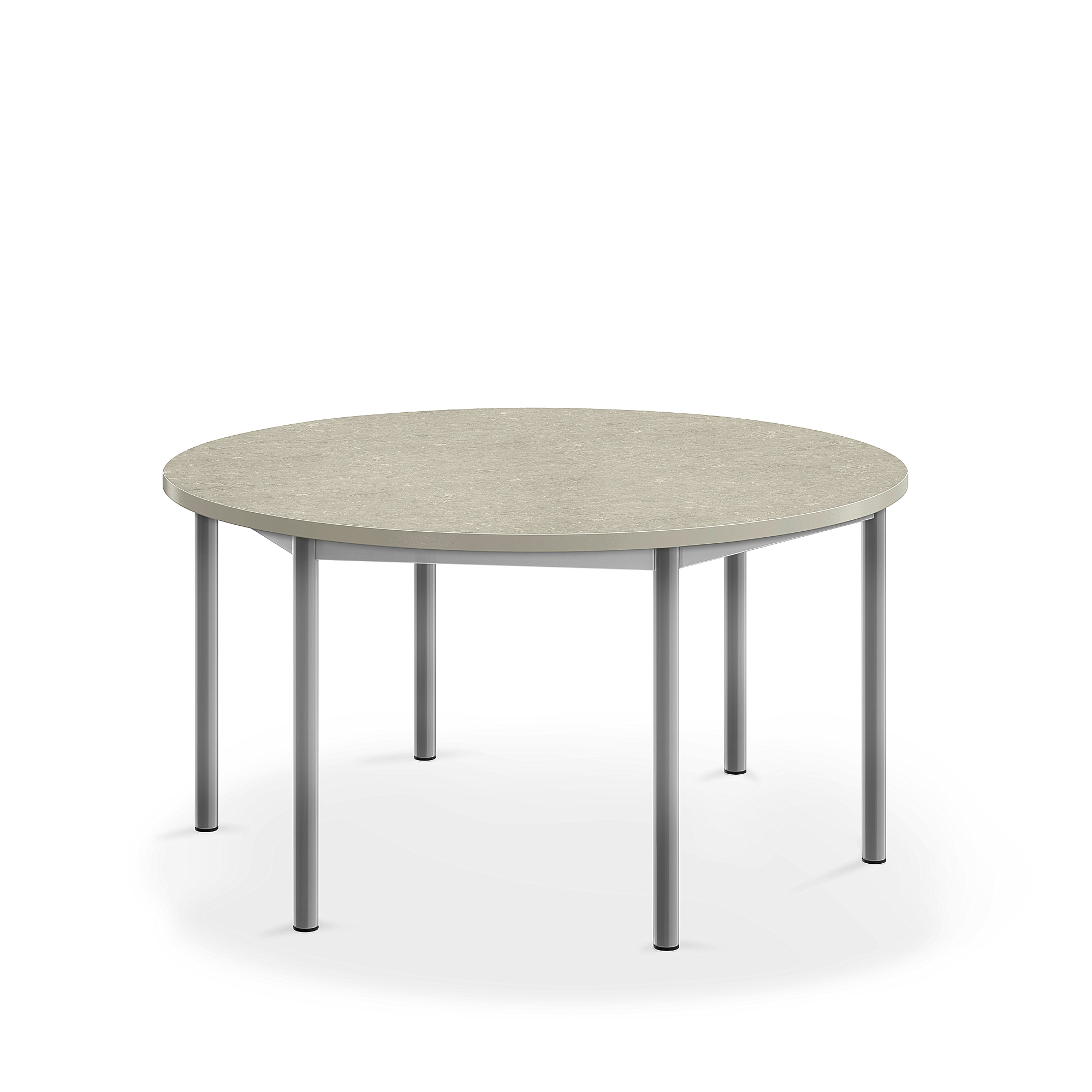 Stůl SONITUS, Ø1200x600 mm, stříbrné nohy, deska s linoleem, šedá