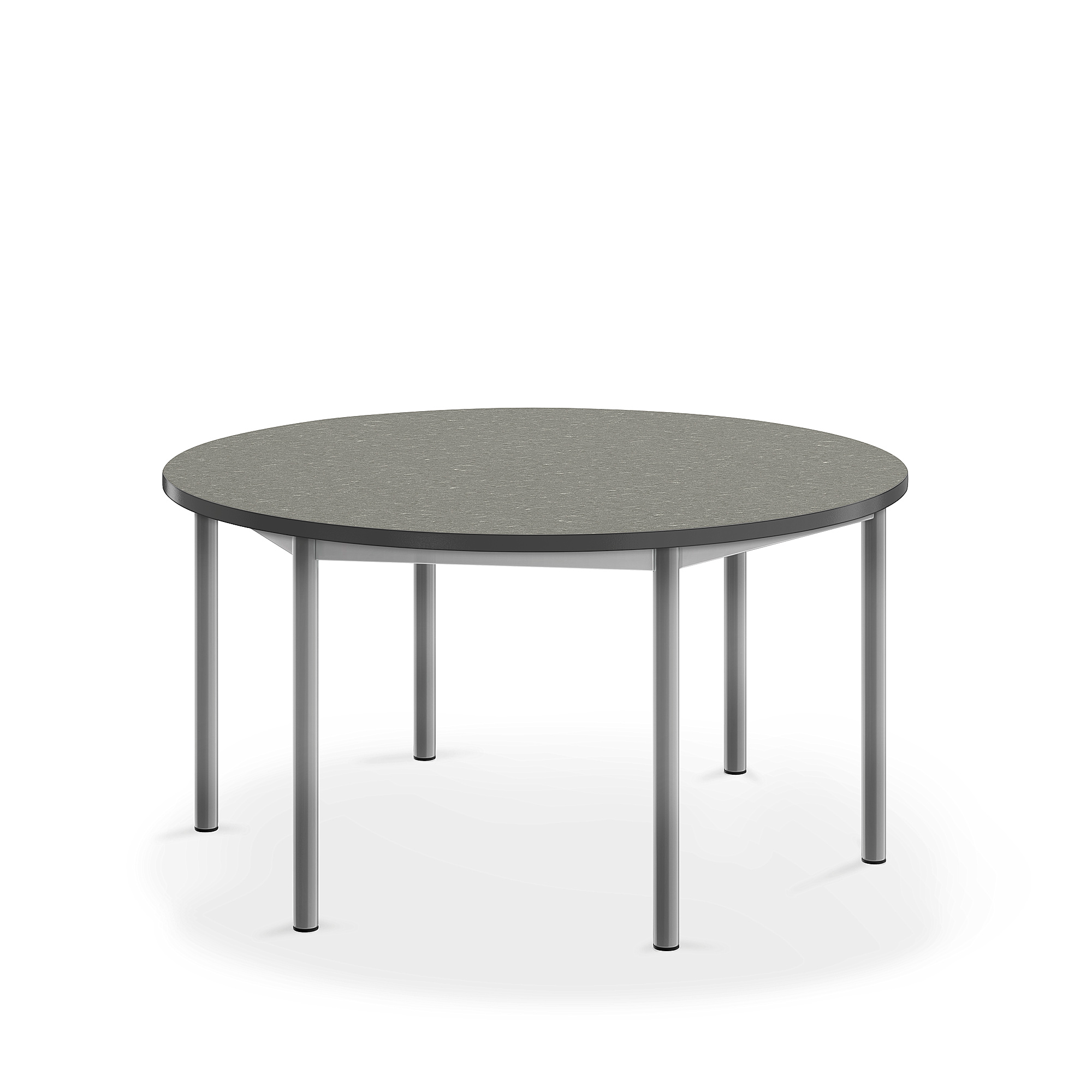 Stůl SONITUS, Ø1200x600 mm, stříbrné nohy, deska s linoleem, tmavě šedá