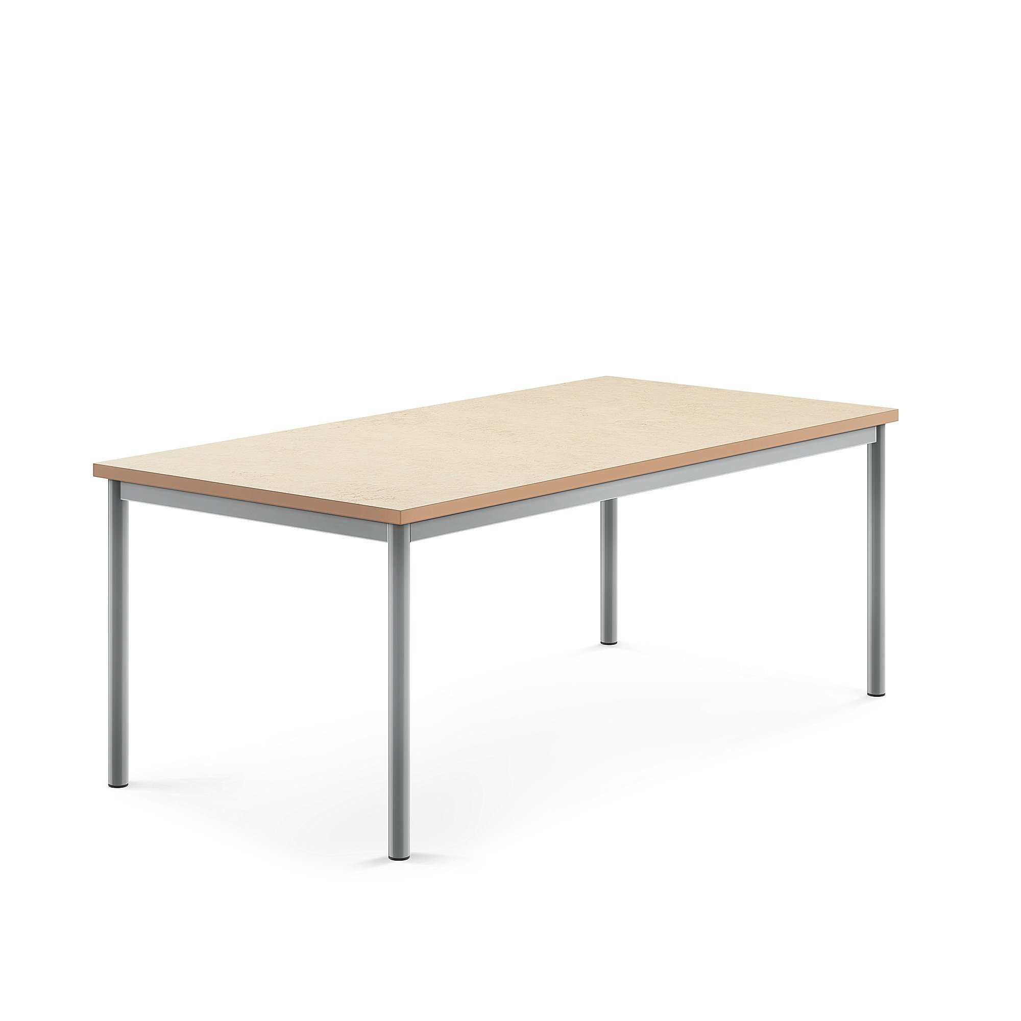 Stůl SONITUS, 1600x800x600 mm, stříbrné nohy, deska s linoleem, béžová