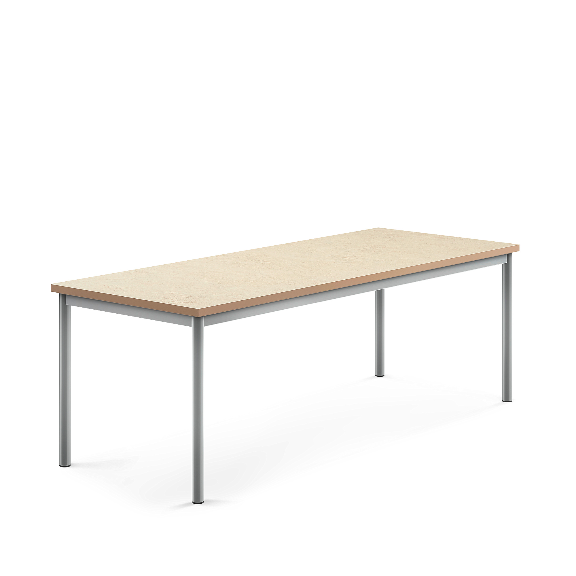 Stůl SONITUS, 1800x700x600 mm, stříbrné nohy, deska s linoleem, béžová