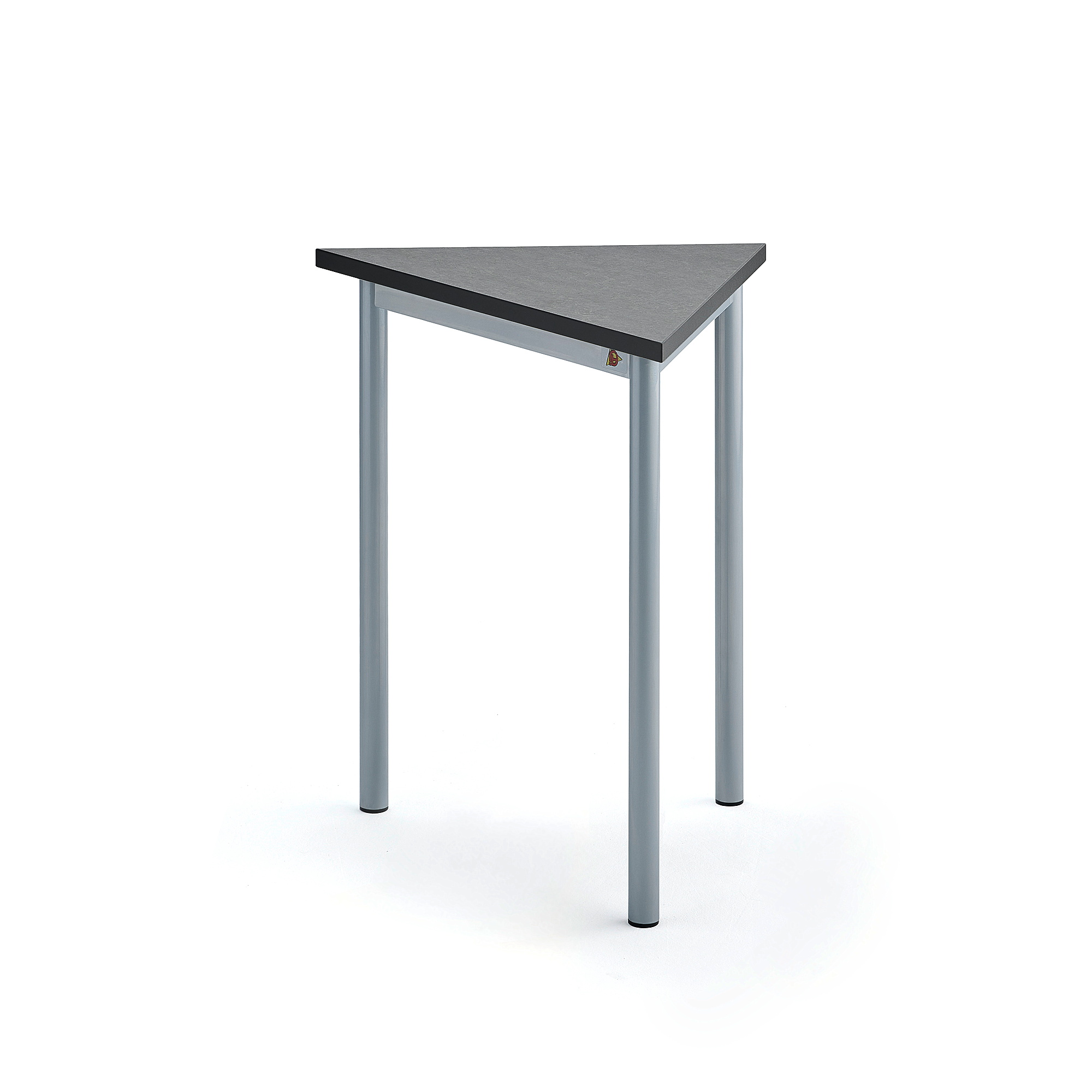 Stůl SONITUS TRIANGEL, 700x600x720 mm, stříbrné nohy, deska s linoleem, tmavě šedá