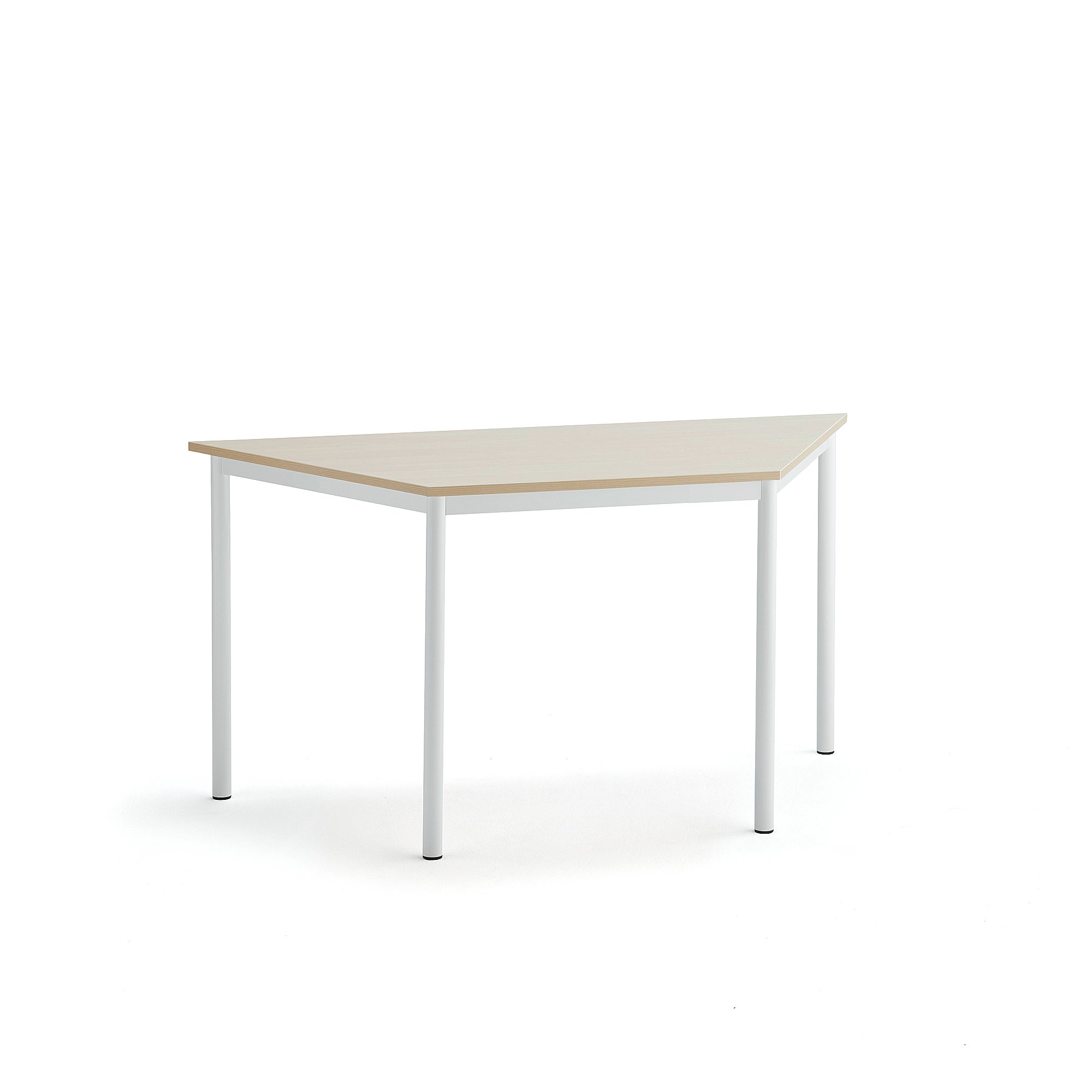 Stůl SONITUS TRAPETS, 1400x700x720 mm, bílé nohy, HPL deska tlumící hluk, bříza