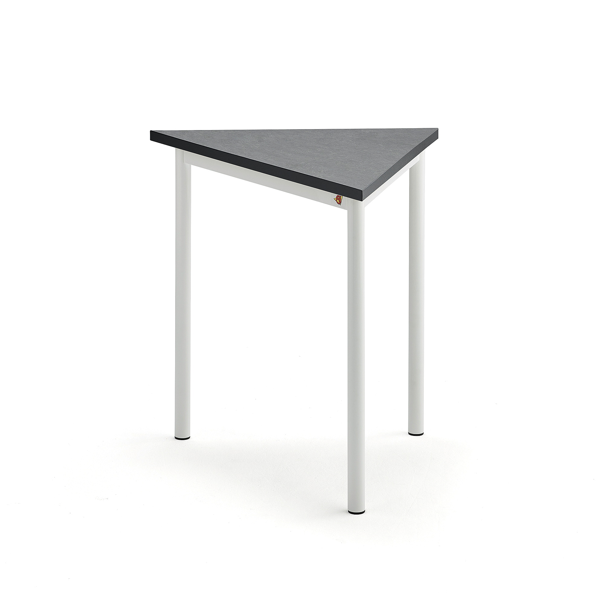 Stůl SONITUS TRIANGEL, 800x700x720 mm, bílé nohy, deska s linoleem, tmavě šedá