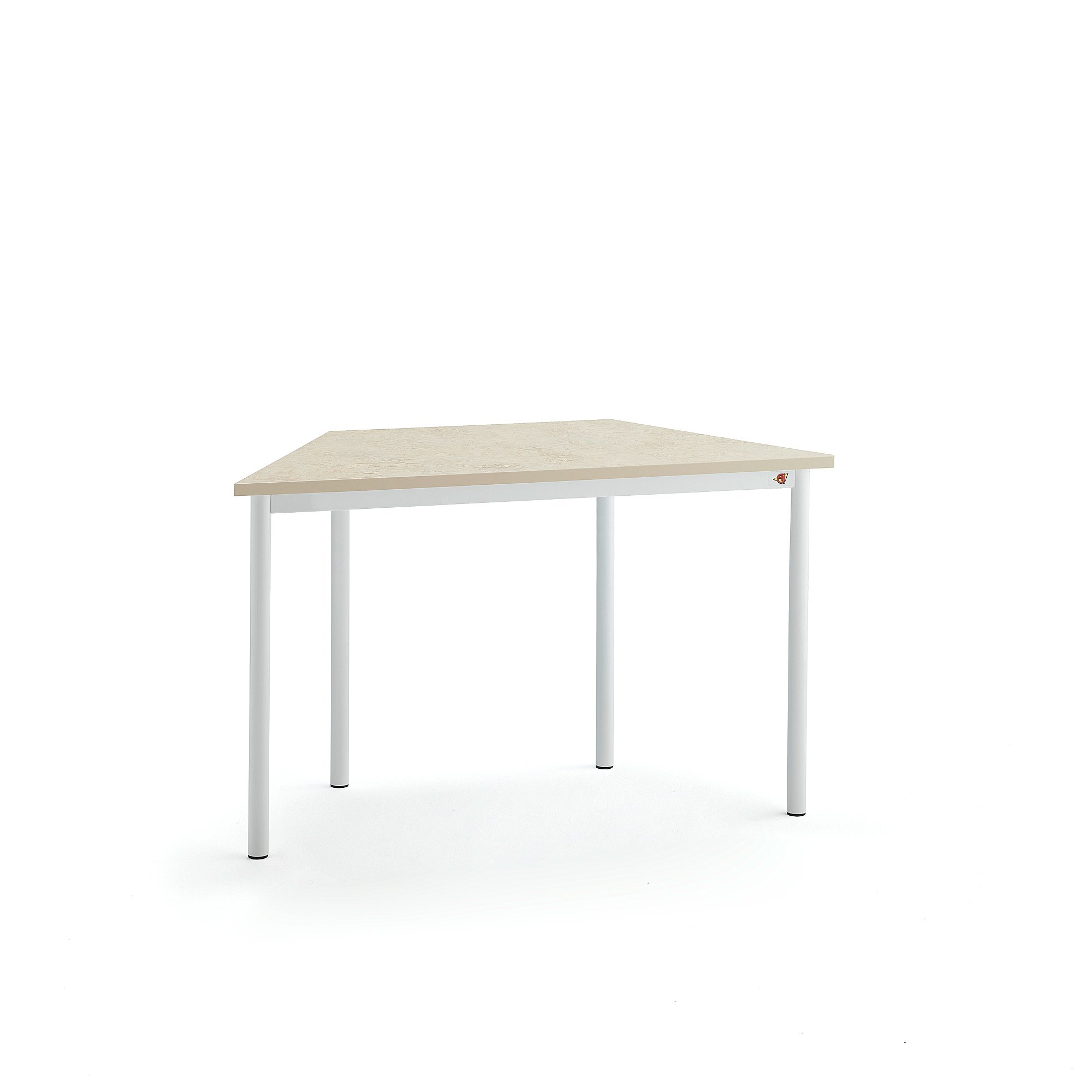 Stůl SONITUS TRAPETS, 1200x600x720 mm, bílé nohy, deska s linoleem, béžová
