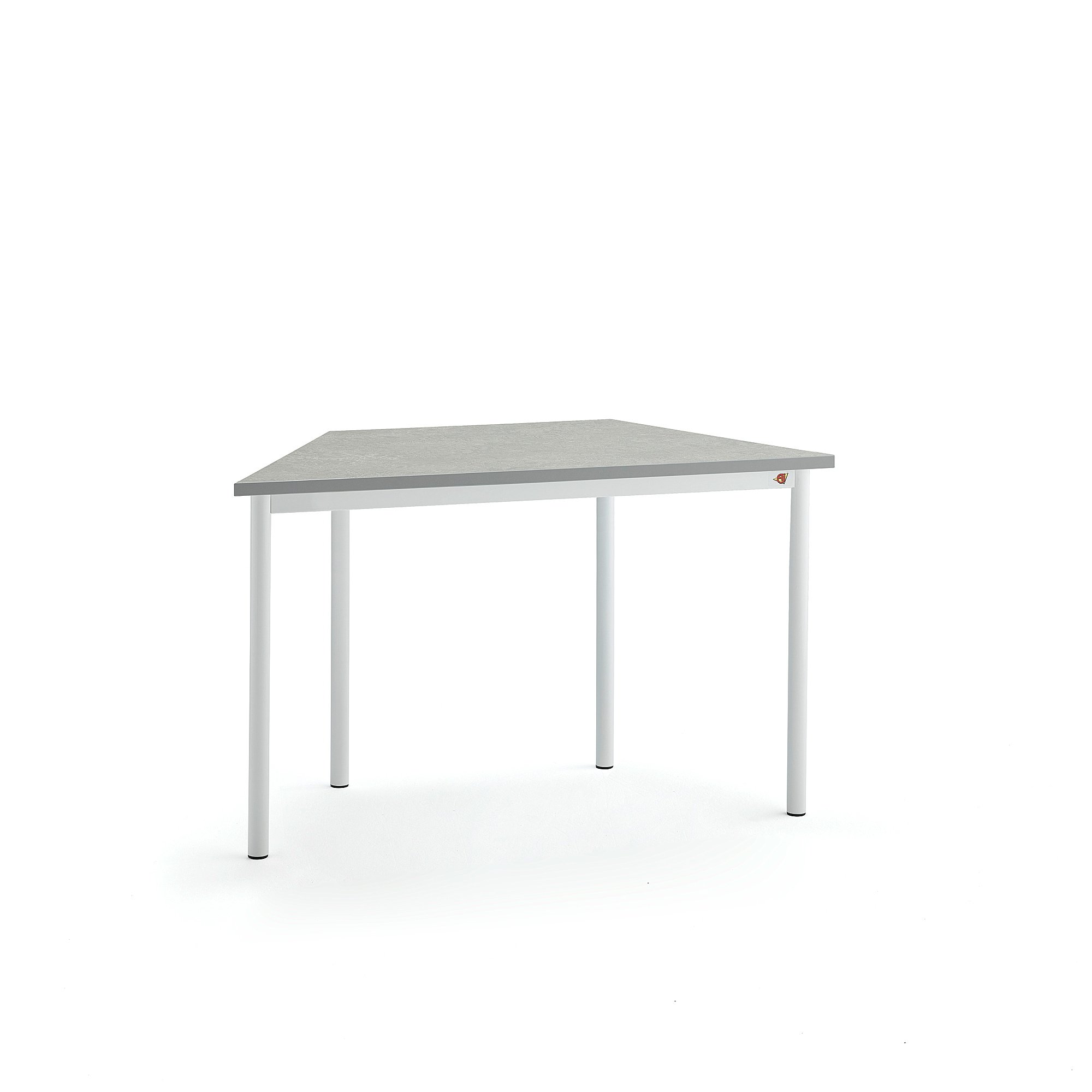 Stůl SONITUS TRAPETS, 1200x600x720 mm, bílé nohy, deska s linoleem, šedá