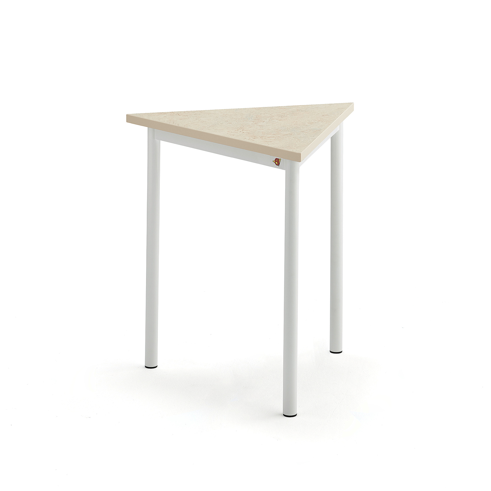 Stůl SONITUS TRIANGEL, 700x700x720 mm, bílé nohy, deska s linoleem, béžová