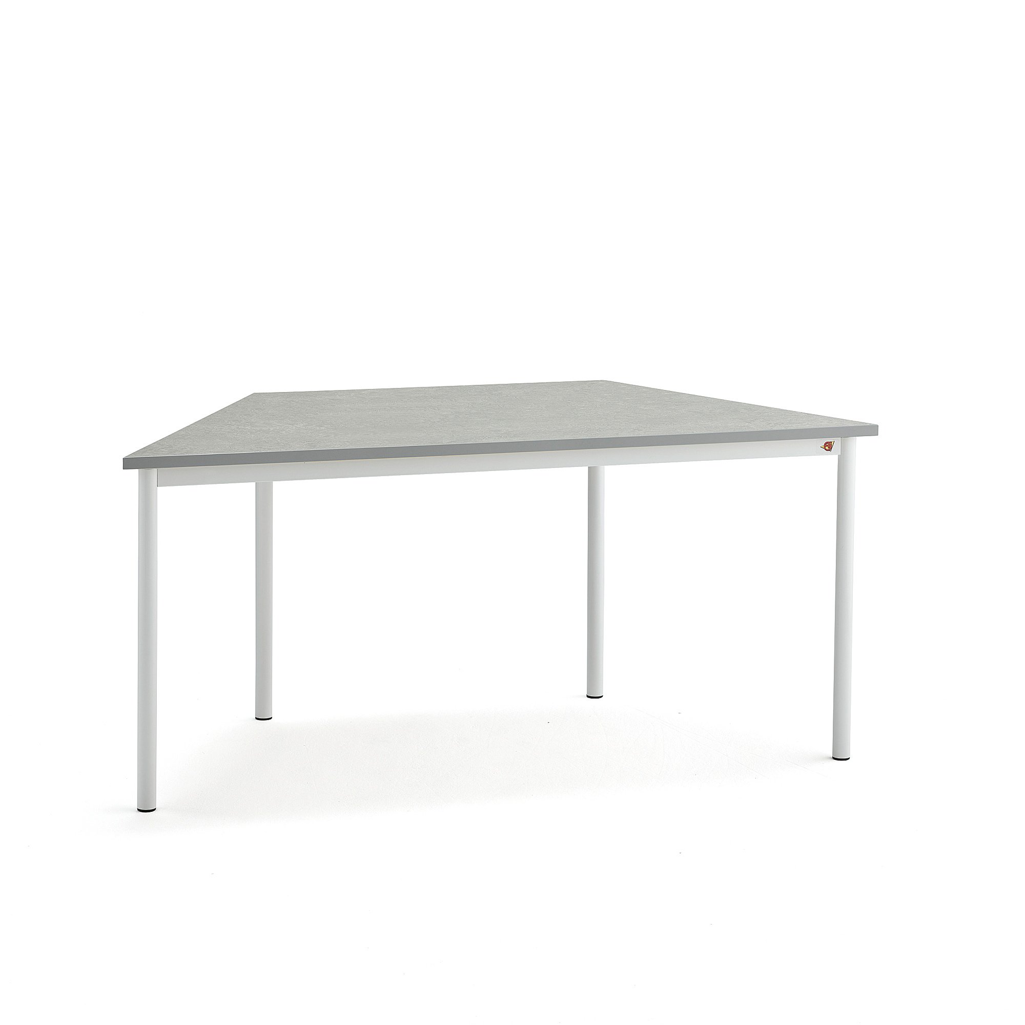 Stůl SONITUS TRAPETS, 1600x800x720 mm, bílé nohy, deska s linoleem, šedá