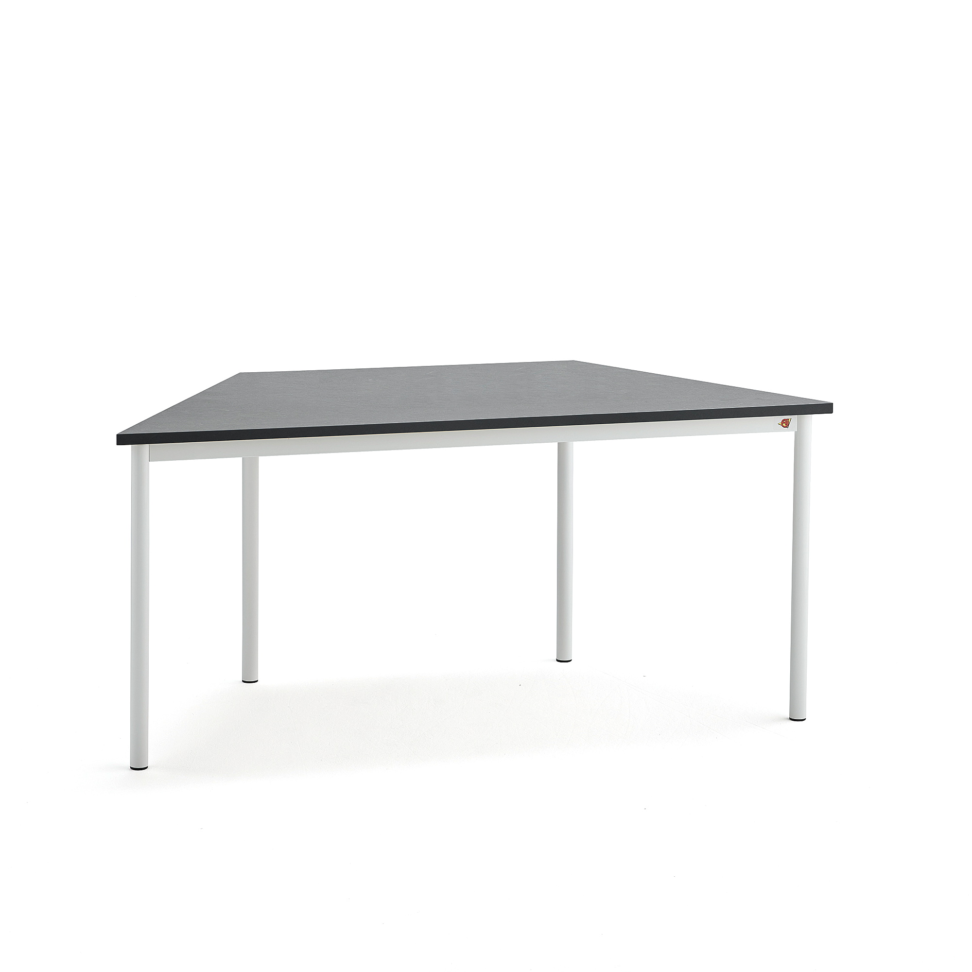 Stůl SONITUS TRAPETS, 1600x800x720 mm, bílé nohy, deska s linoleem, tmavě šedá