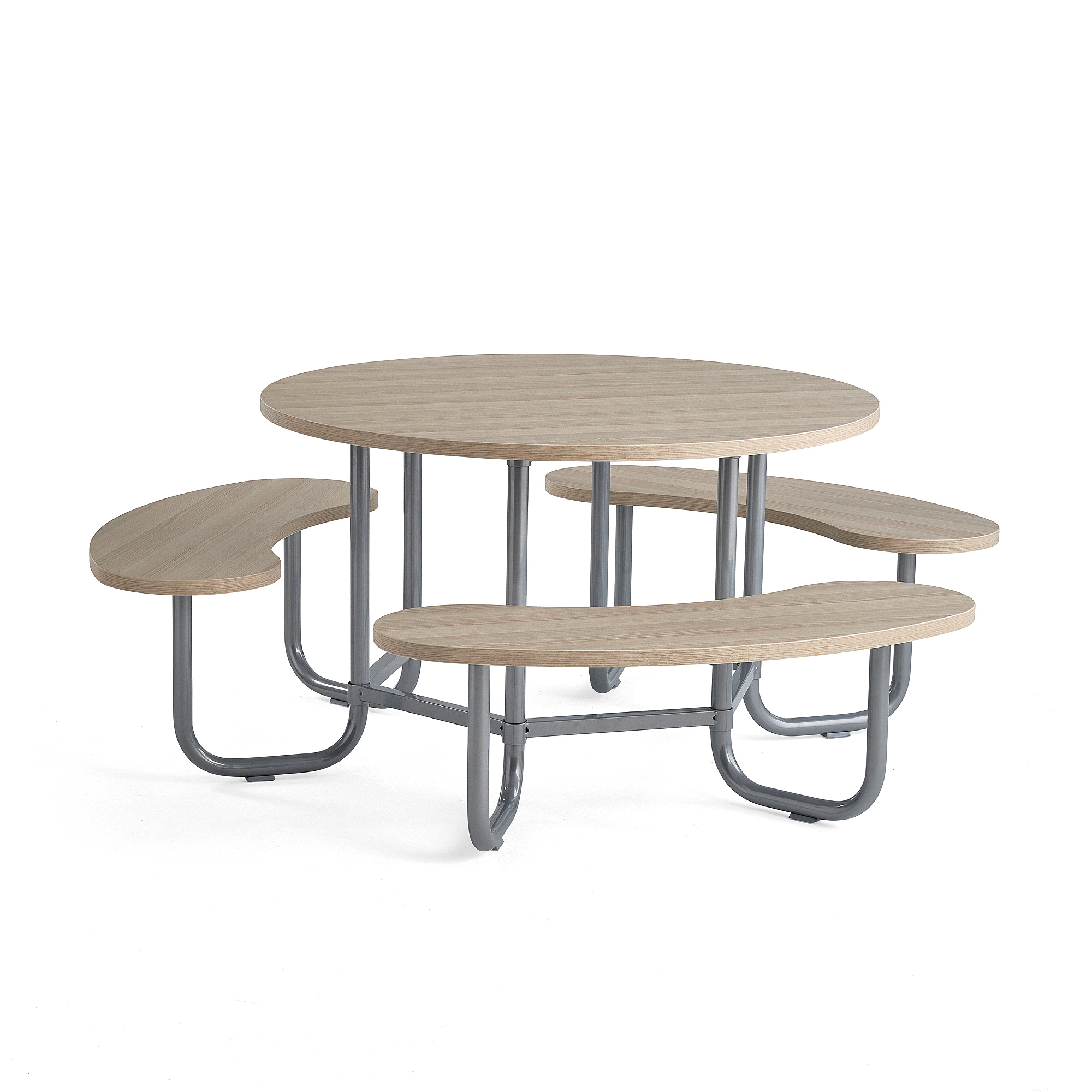 Stůl s lavicemi OCTO, stříbrná konstrukce, jasan