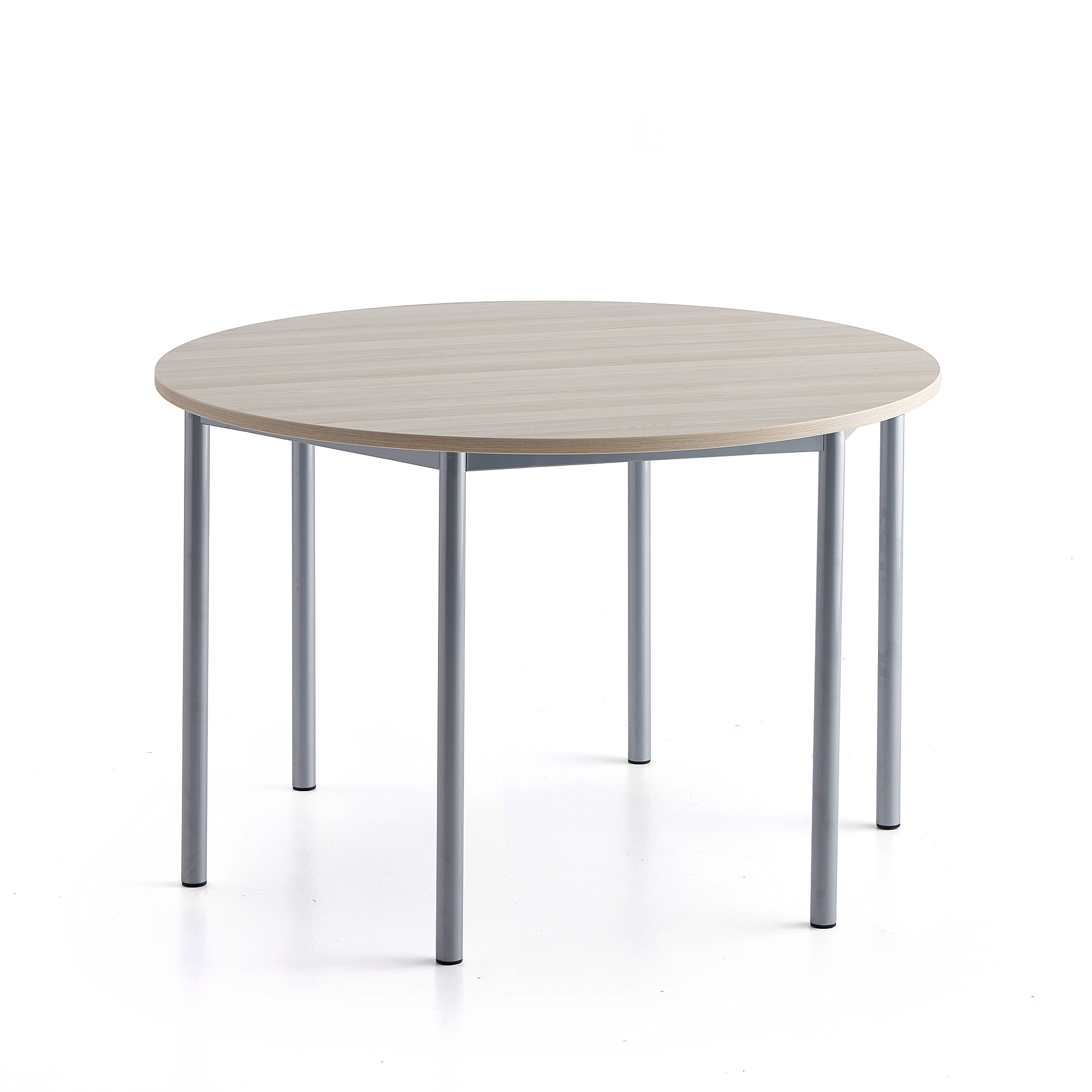 Stůl SONITUS PLUS, Ø1200x760 mm, stříbrné nohy, HPL deska tlumící hluk, jasan