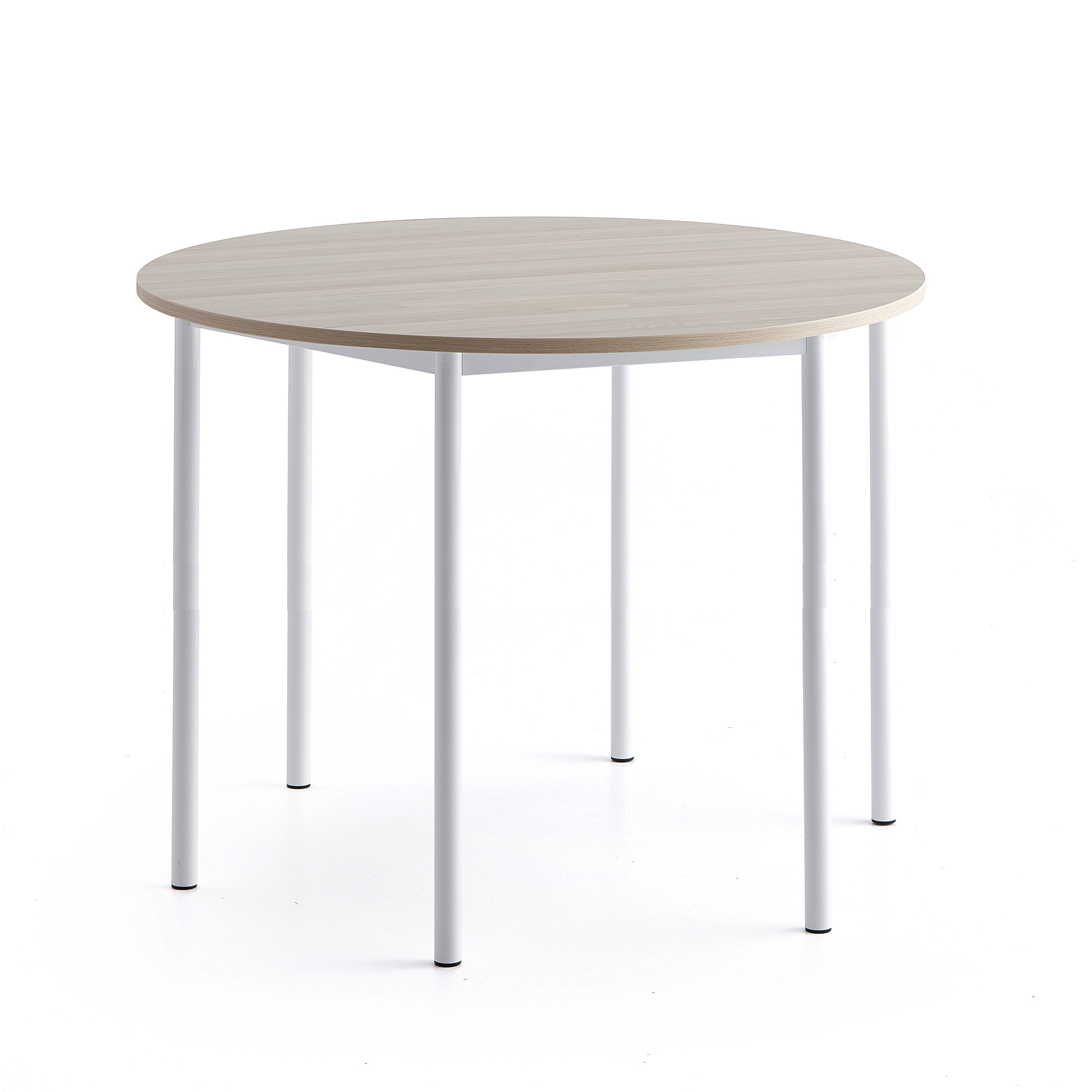 Stůl SONITUS PLUS, Ø1200x900 mm, bílé nohy, HPL deska tlumící hluk, jasan