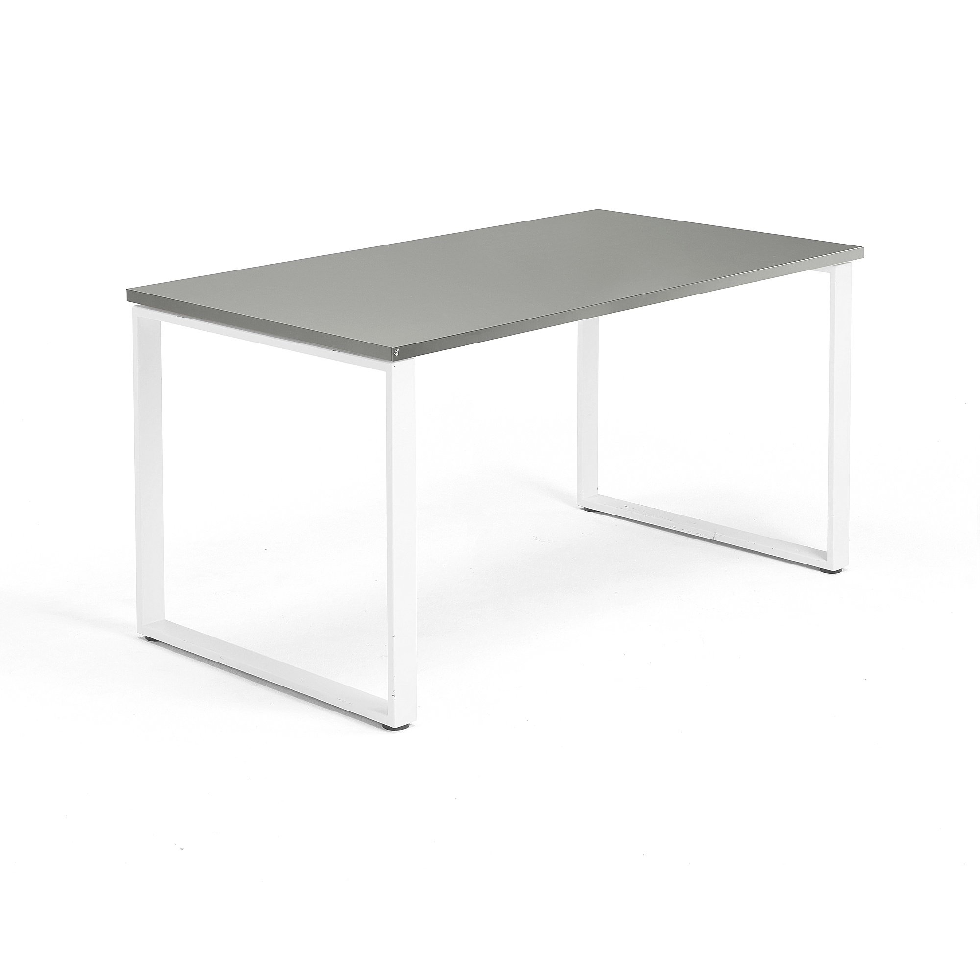Psací stůl QBUS, O-podnož, 1400x800 mm, bílý rám, světle šedá