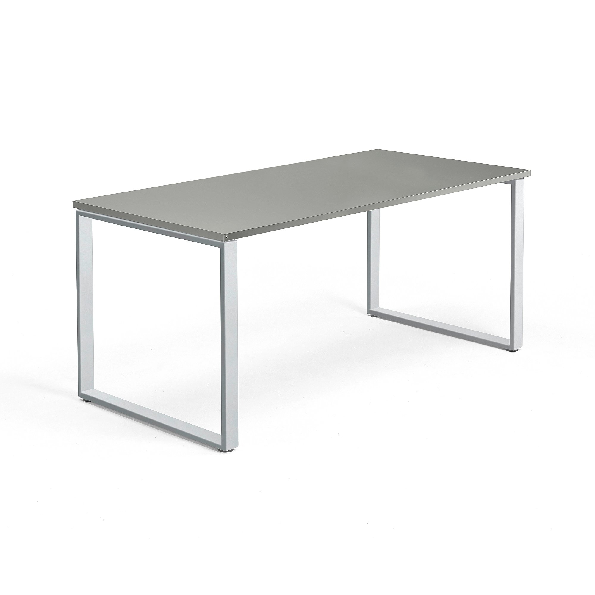 Psací stůl QBUS, O-podnož, 1600x800 mm, stříbrný rám, světle šedá