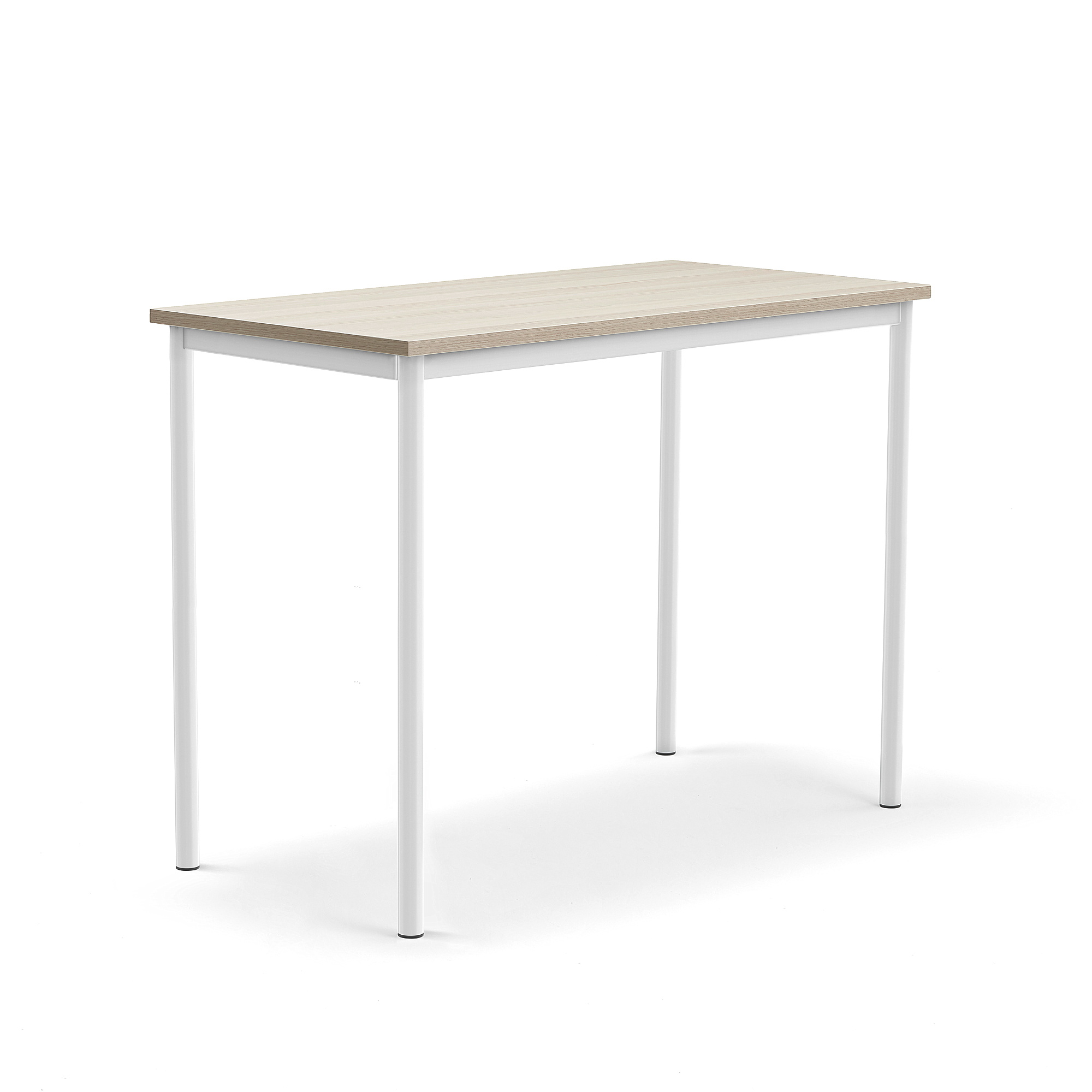 Stůl SONITUS PLUS, 1200x600x900 mm, bílé nohy, HPL deska tlumící hluk, jasan