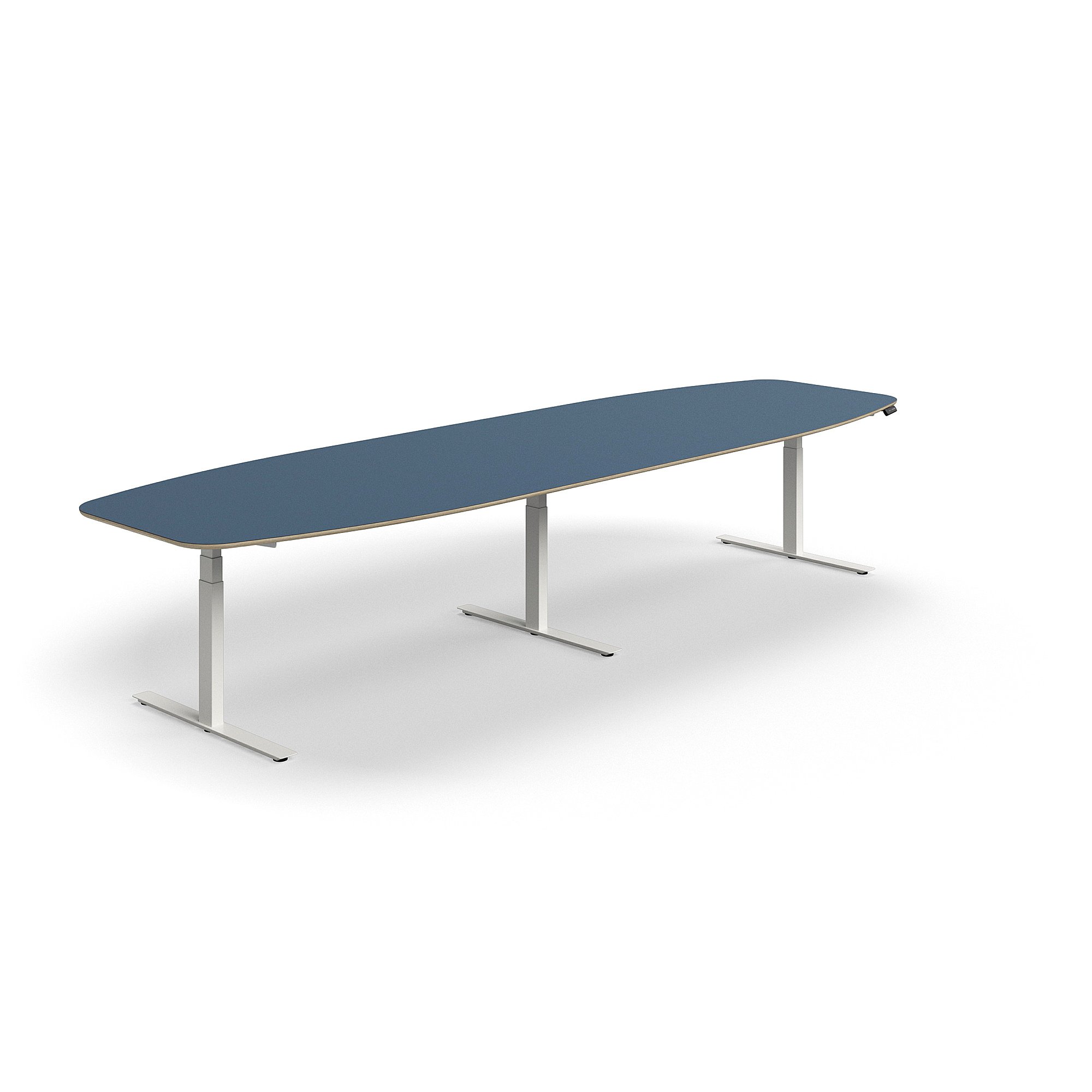 Jednací stůl AUDREY, výškově nastavitelný, 4000x1200 mm, bílá podnož, šedomodrá deska