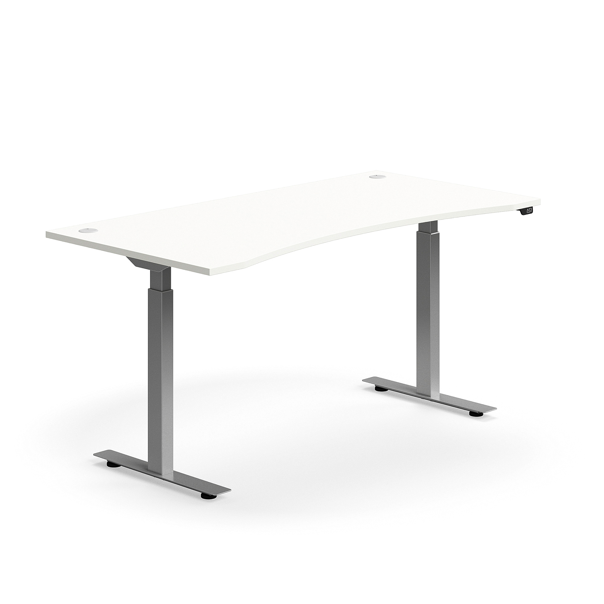 Výškově nastavitelný stůl FLEXUS, vykrojený, 1600x800 mm, stříbrná podnož, bílá