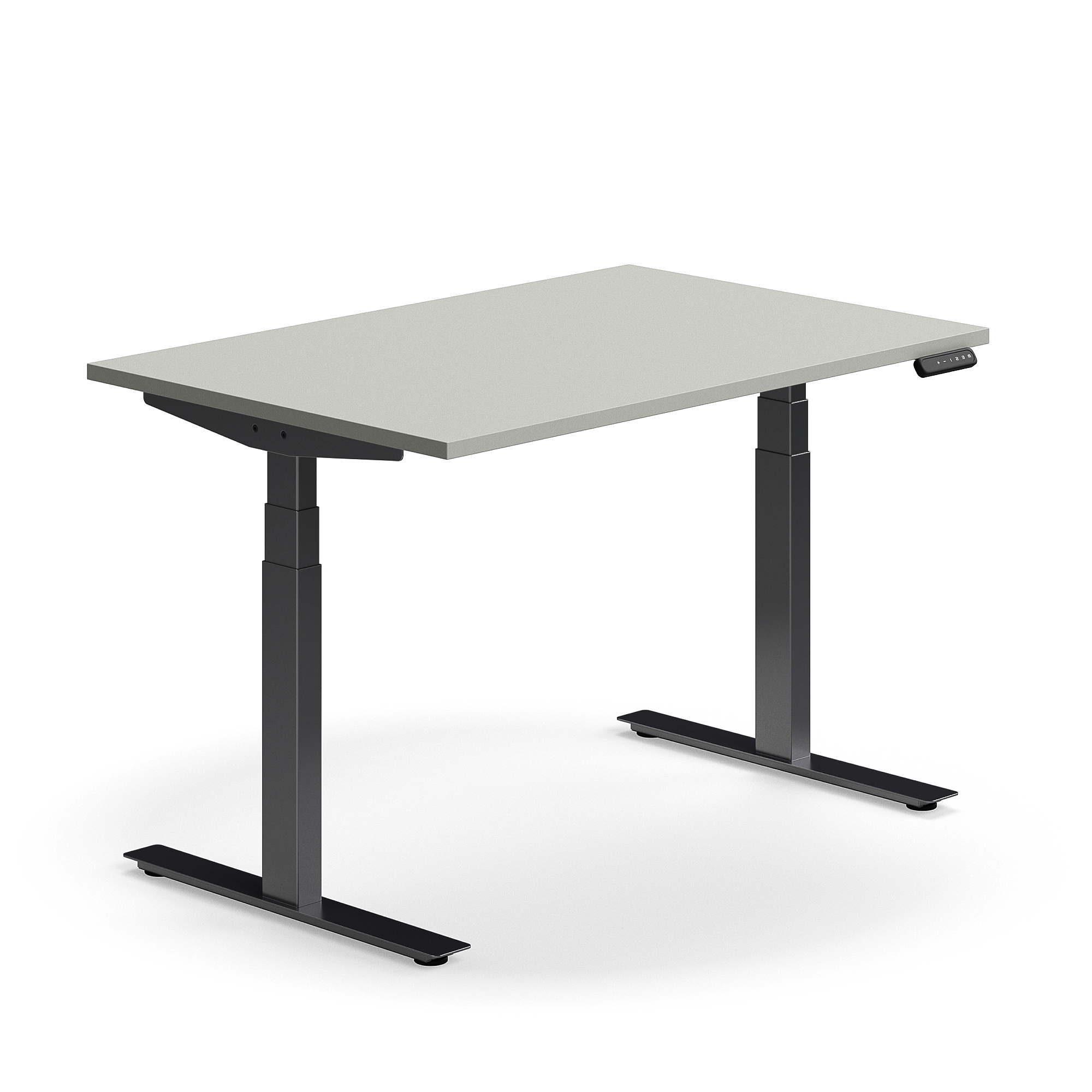 Výškově nastavitelný stůl QBUS, 1200x800 mm, černá podnož, světle šedá