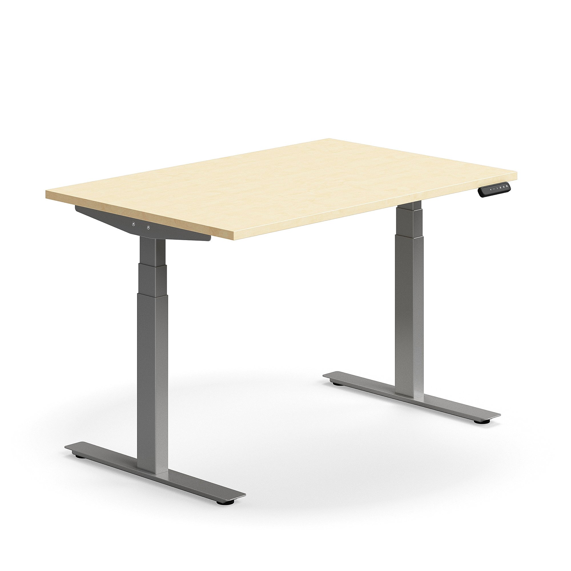 Výškově nastavitelný stůl QBUS, 1200x800 mm, stříbrná podnož, bříza
