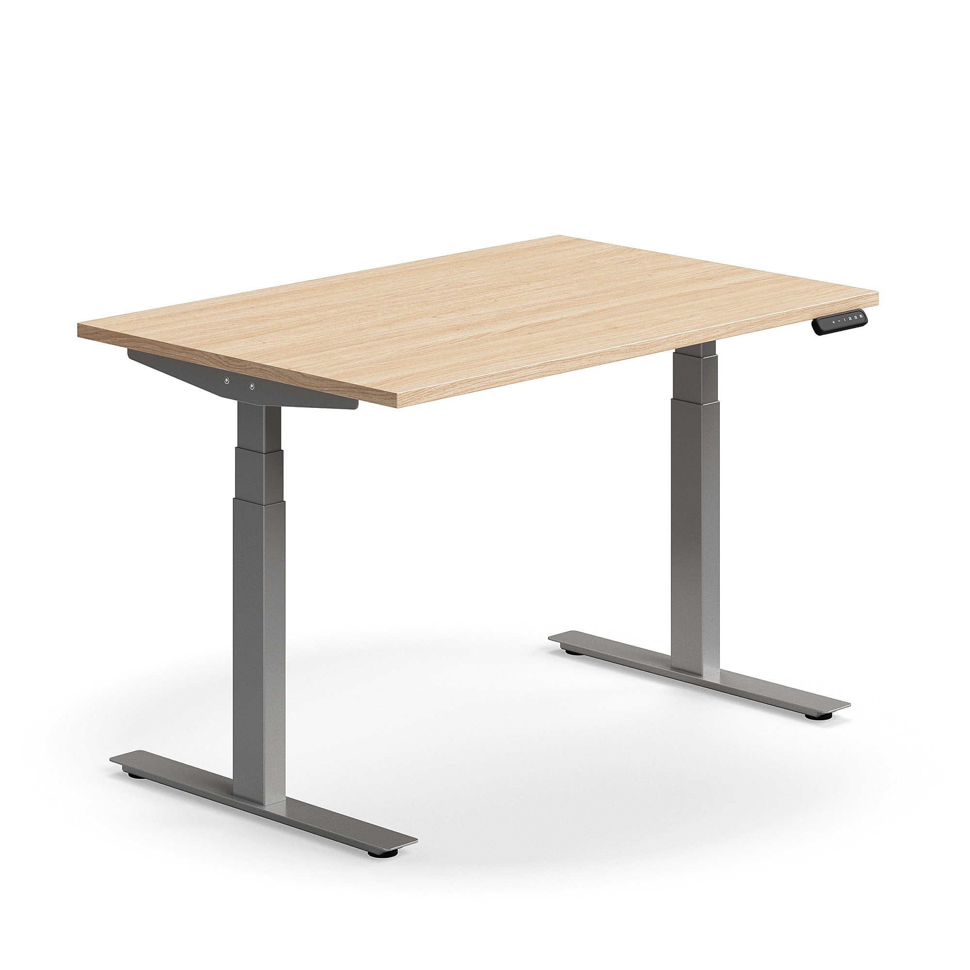 Výškově nastavitelný stůl QBUS, 1200x800 mm, stříbrná podnož, dub