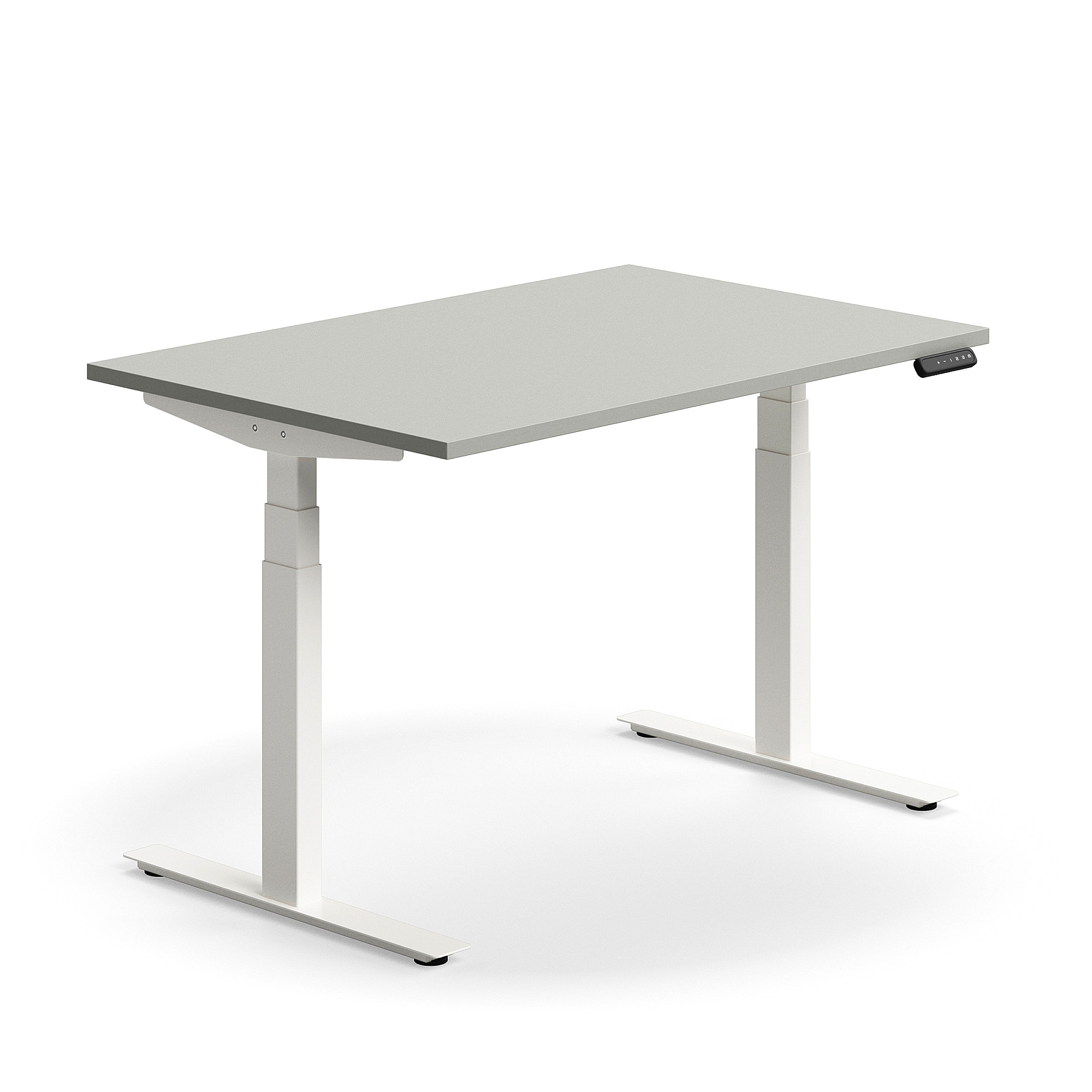 Výškově nastavitelný stůl QBUS, 1200x800 mm, bílá podnož, světle šedá