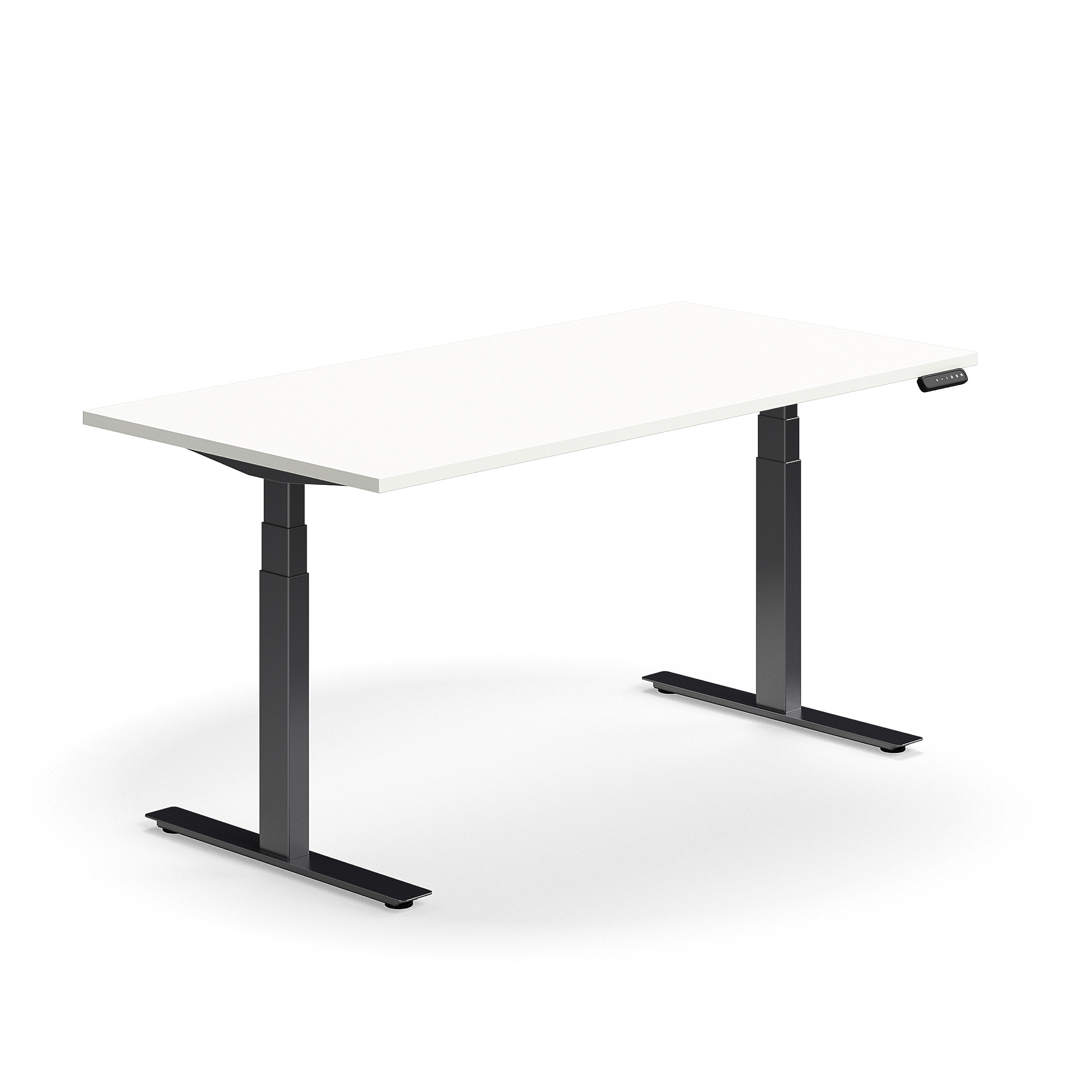 Výškově nastavitelný stůl QBUS, 1600x800 mm, černá podnož, bílá